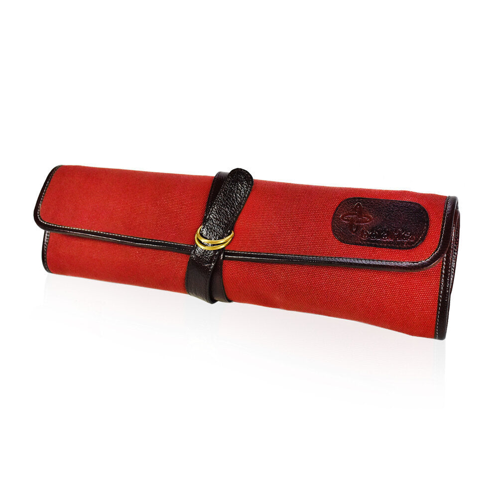 Boldric 7-Pocket Canvas Hook & Tie Knife Bag - Durable Multi-Pocket Tool Organizer for Chefs, Butchers & Outdoor Enthusiasts (Red) | Perfect for Kitchen, Camping & BBQ Accessories Storage