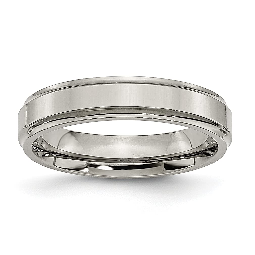 ICE CARATS Titanium 5mm Ridged Edge Wedding Band - Classic Flat Ring with Beveled Edge for Women | Durable & Hypoallergenic Jewelry | Perfect for Weddings, Anniversaries & Special Occasions