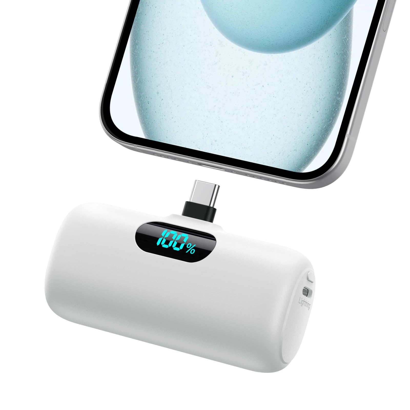 5000mAh PD Fast Charging Mini Power Bank - USB C Portable Charger with Built-in Cable | Compatible with iPhone 15/14/13 Series, Samsung Galaxy, Google Pixel & Android Phones | Perfect for Travel, Camping & Emergency Charging (White)