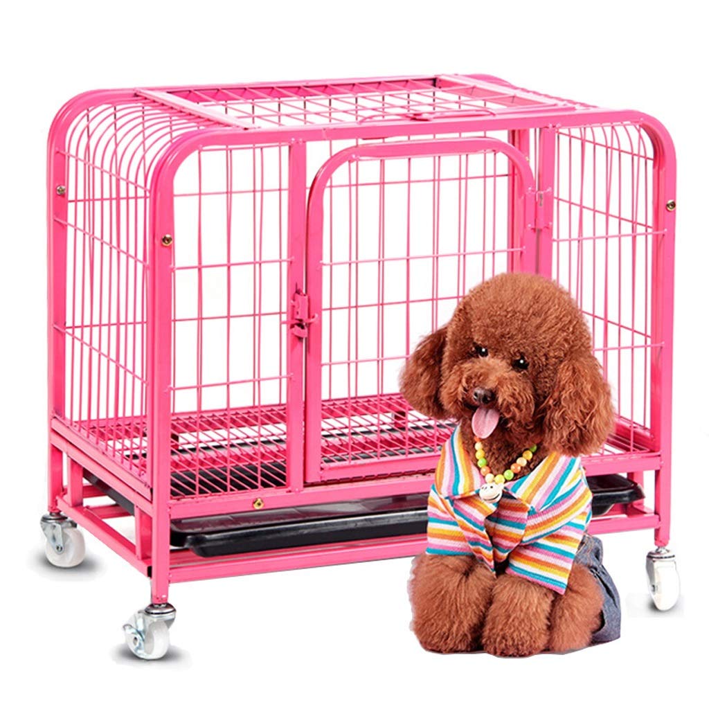 Heavy Duty Dog Crate - Pink Metal Wire Folding Kennel for Large Dogs, Puppy Playpen with Divider | Indoor & Outdoor Use, Travel, Camping, Home, Car, Vet Visits | Durable Pet Cage for Training & Safety