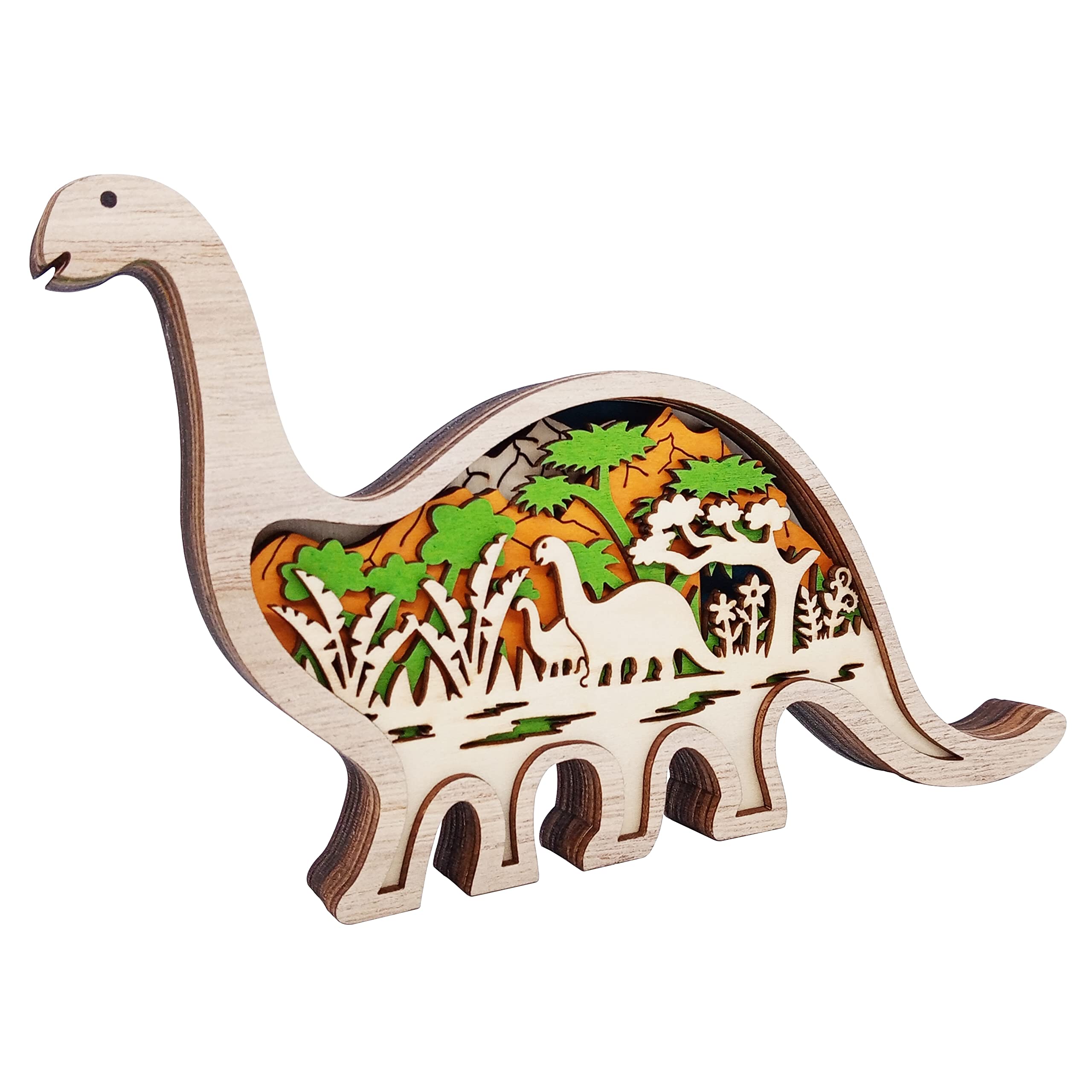 Brontosaurus Wooden Animal Statue - Handcrafted 3D Wall Art Decor for Home, Bedroom, Office & Farmhouse - Rustic Cabin Style Desktop Decor - Perfect Birthday Gift for Boys & Girls - Christmas Home Decoration Idea for Dinosaur Lovers
