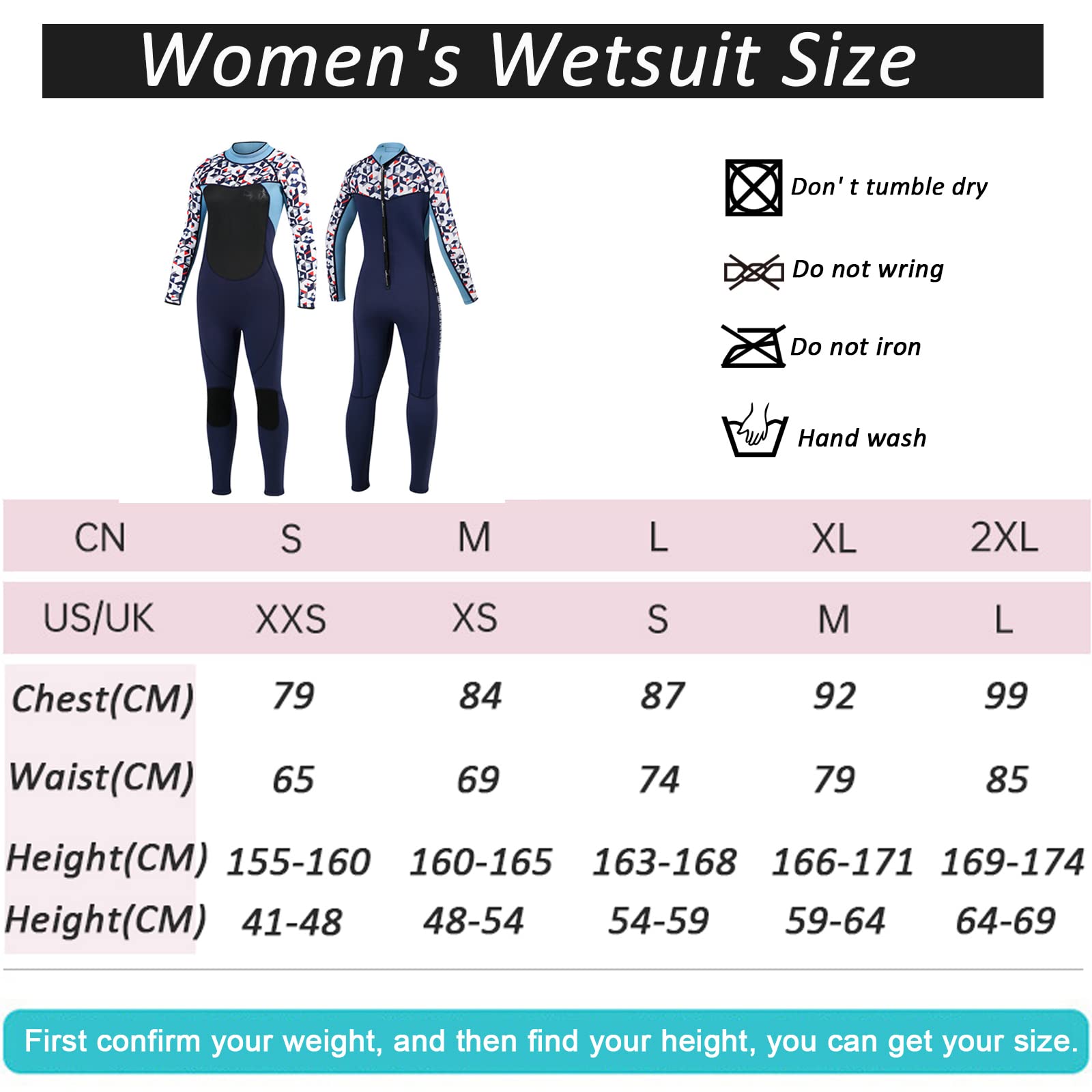 3mm Women's Full Body Wetsuit with Back Zip - Long Sleeve Diving Suit for Warmth & UV Protection (SPF50+) - Perfect for Scuba Diving, Surfing, Swimming & Water Sports