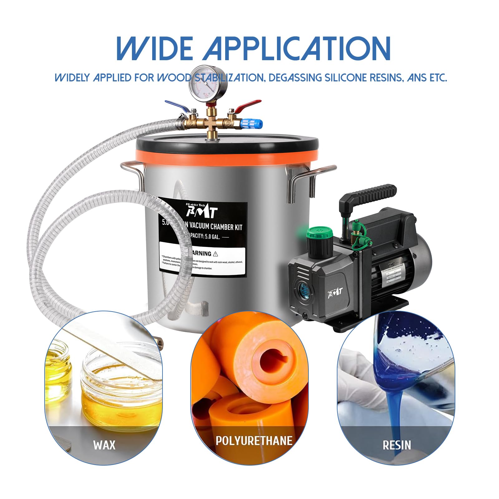 PB Motor Tech 5 Gallon Vacuum Chamber Kit with 4.5 CFM Vacuum Pump - Tempered Glass Lid & 38 Micron Chamber Set for Wood Stabilization, Resin Casting, and Food Preservation | Oil-Free Vacuum Sealer System for DIY Projects and Industrial Use