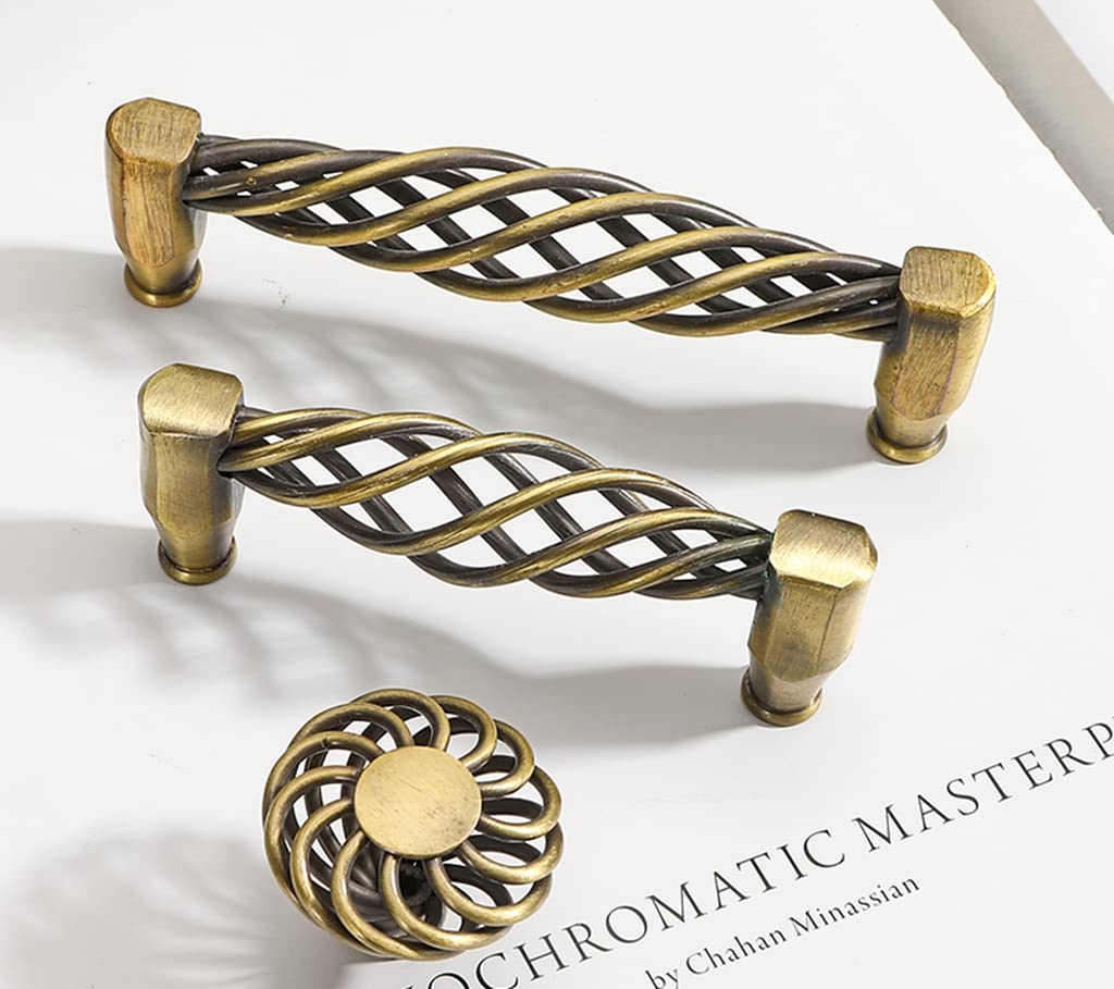 2 Pack Vintage Birdcage Cabinet Pulls - Matte Black Bronze Metal Oval Nest Twist Kitchen Cupboard Handles - Retro Drawer Hardware (160mm) for Farmhouse, Shabby Chic & Victorian Style Cabinets