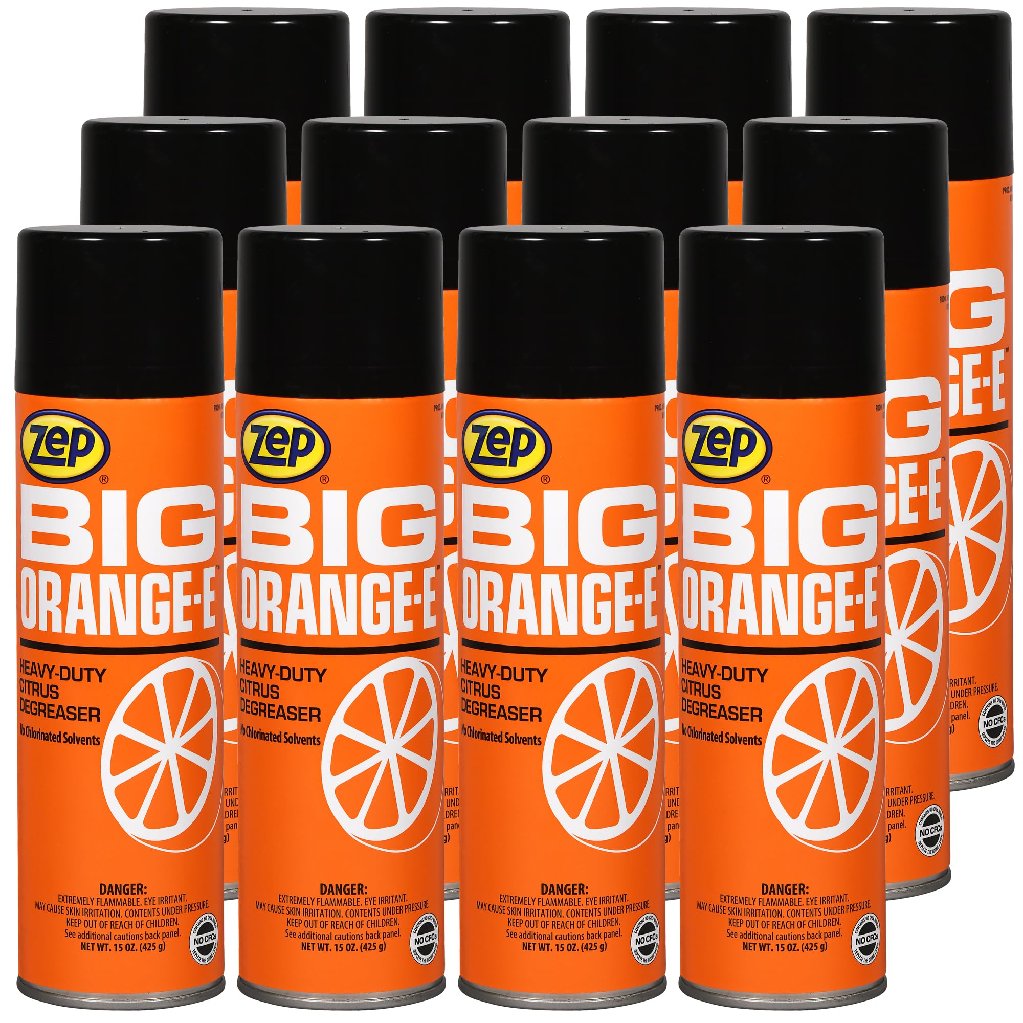 Zep Big Orange-E Heavy-Duty Citrus Degreaser Aerosol - 15 oz (Pack of 12) | Industrial Strength Cleaner with Natural Solvents | Removes Grease, Oil, Tar & Tough Stains | Ideal for Garage, Workshop & Commercial Kitchens
