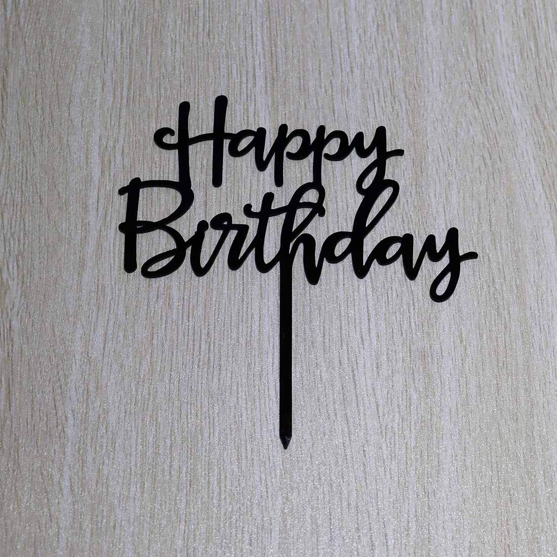 Happy Birthday Cake Topper - Elegant Black Acrylic Party Decorations for Birthday Cakes | Perfect for Wedding, Anniversary & Celebration Cakes
