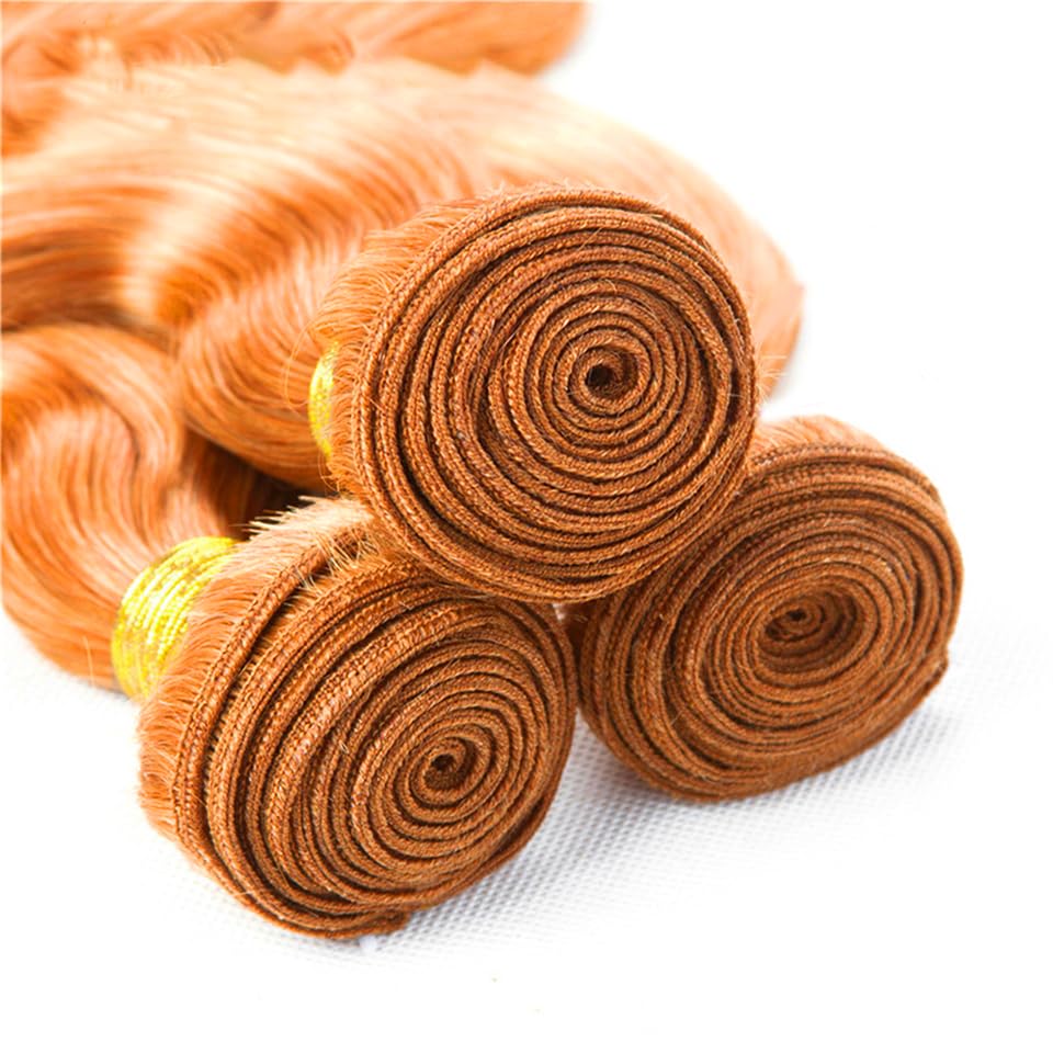 Brazilian Burnt Orange Body Wave Human Hair Bundles 8 10 12 Inch - Unprocessed Virgin Hair 3 Bundles for Natural Look | Perfect for Weaves, Wigs & Extensions