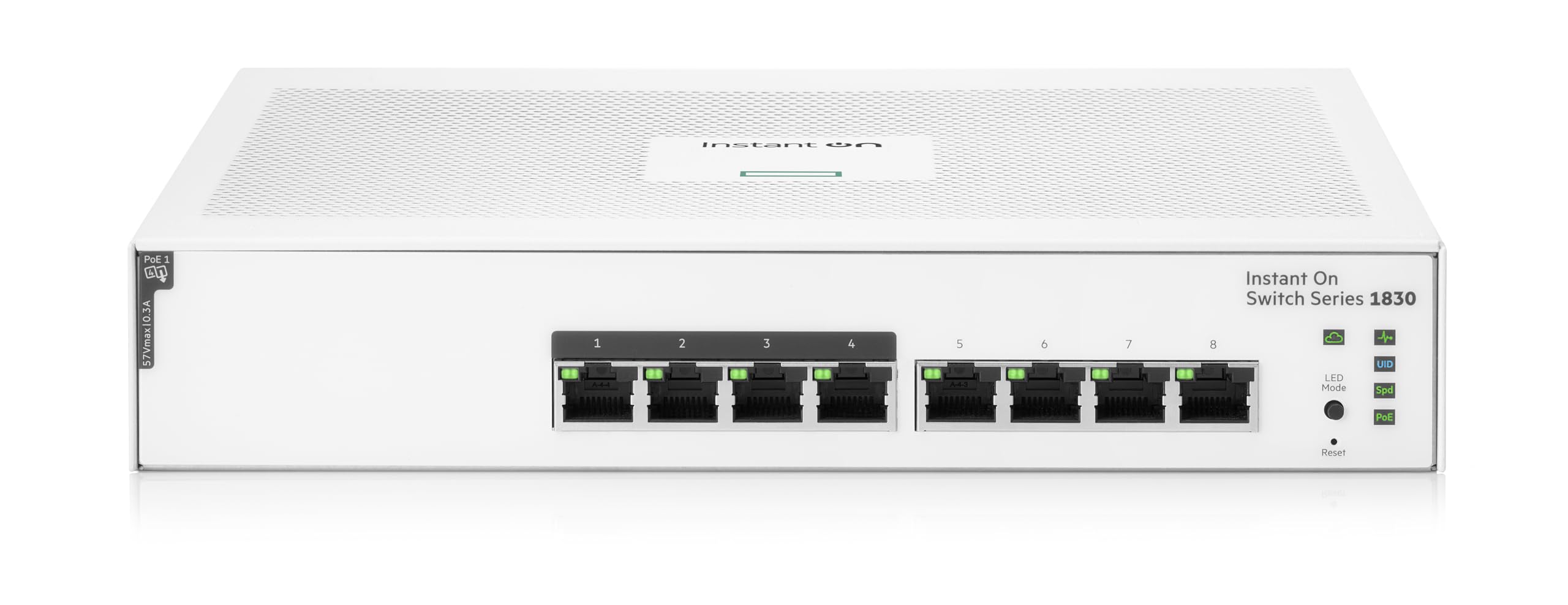 HPE Networking Instant On 1830 8-Port Gigabit Smart Managed Layer 2 PoE Switch | 8x 1G Ports | 4x PoE+ (65W) | Fanless Design | UK Power Cord (JL811A#ACC) | Ideal for Small Business Networks & Smart Office Setup