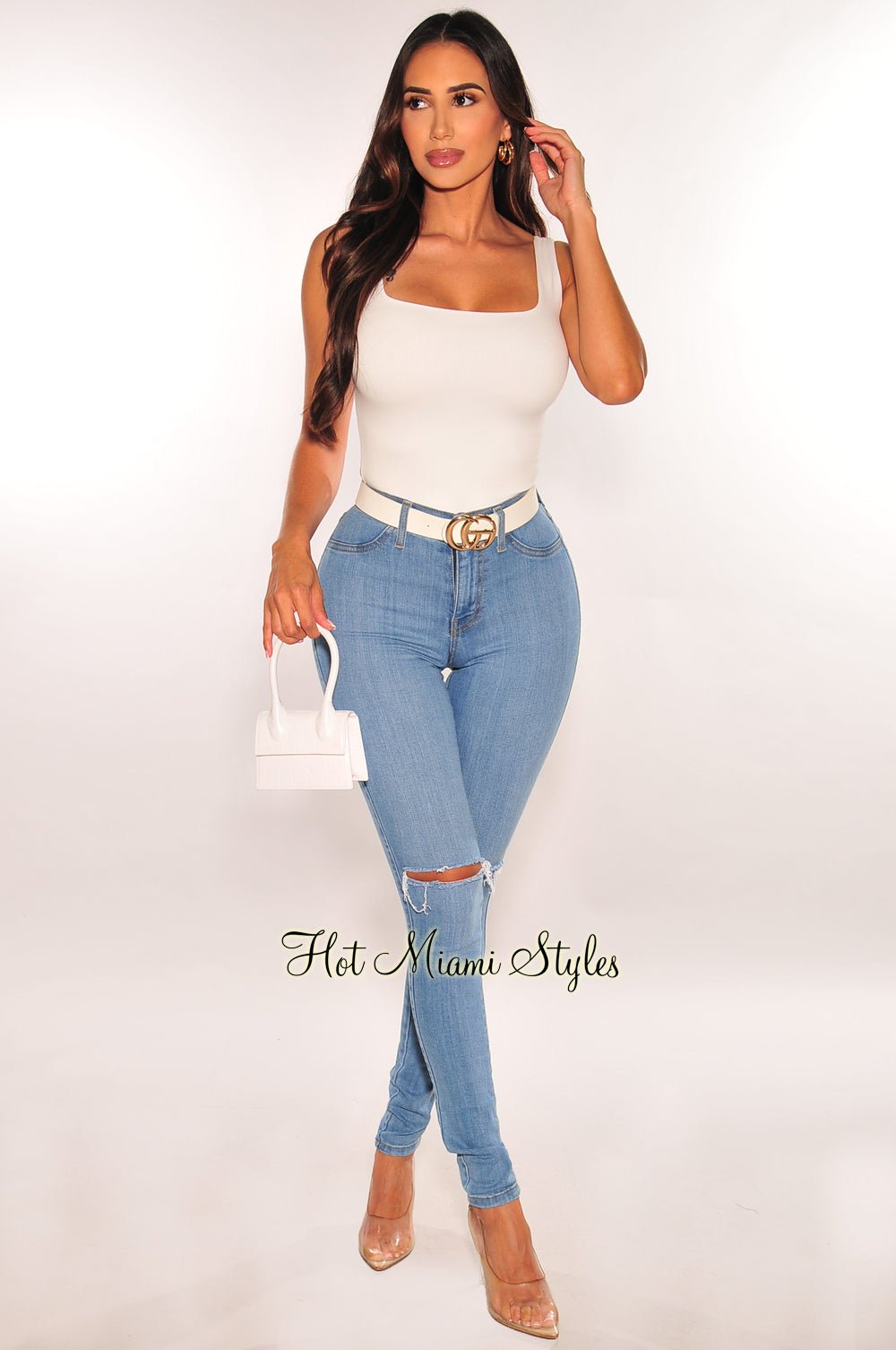 HMS Essential White Square Neck Top for Women - Trendy Casual Blouse for Everyday Wear, Office, and Date Night Outfits