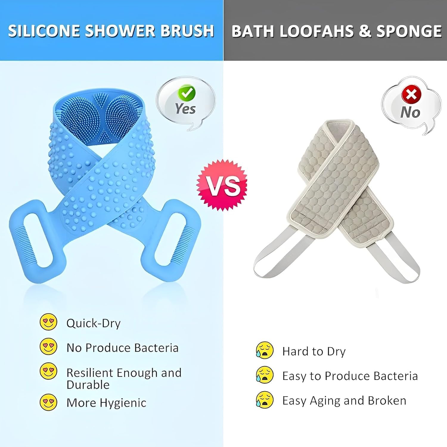 BLAXSTOC S-2 Silicone Body Brush with Shampoo Dispenser & Back Scrubber - Exfoliating Bath Brush for Men, Women & Kids - Soft Brightening Skin Care & Gentle Cleansing Shower Brush (Great for Sensitive Skin & Spa Days)