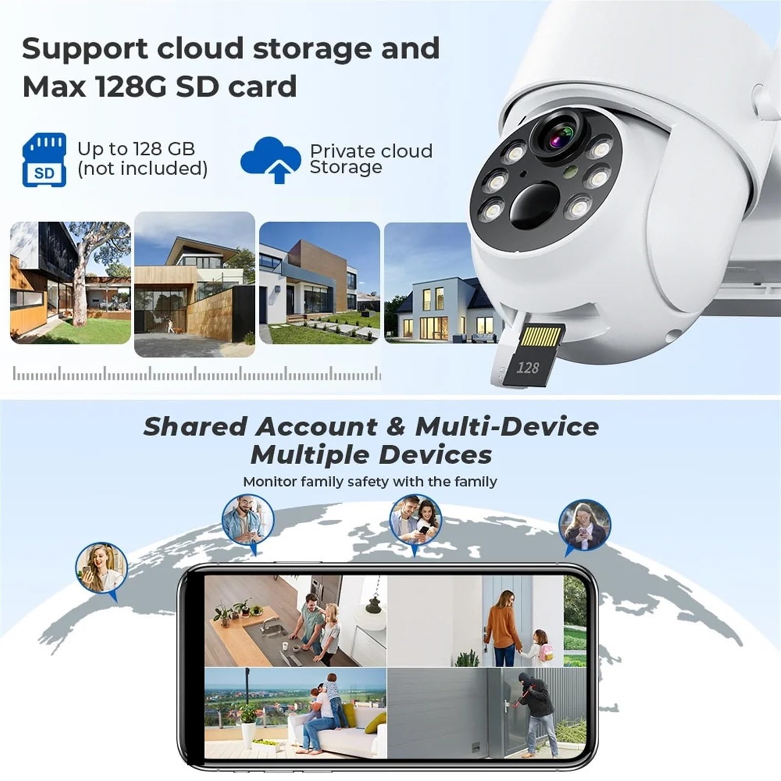 PHYTOTREE 4MP Wireless Solar Security Camera Outdoor with PIR Human Detection, 7800mAh Rechargeable Battery, 1080P HD Night Vision - Ideal for Home Security, Yard Monitoring & Property Protection (Includes 128GB Card)