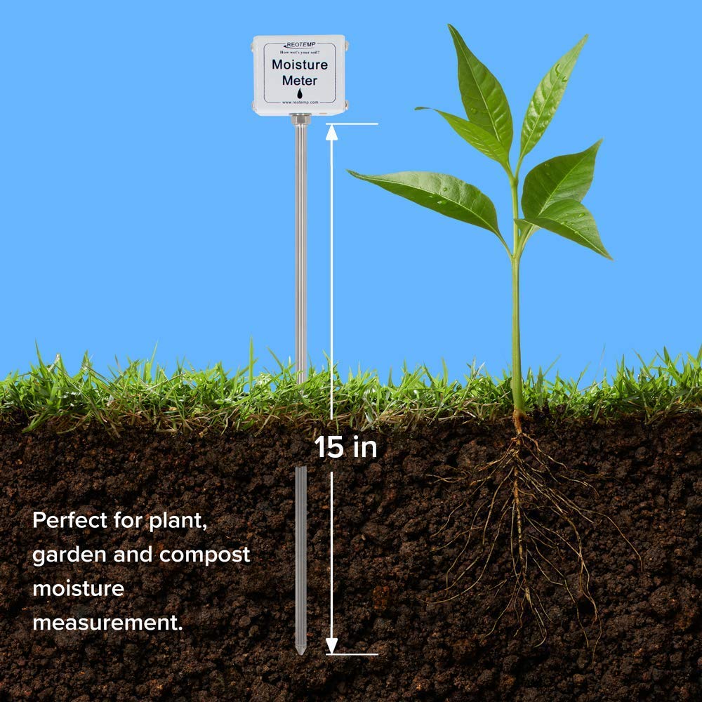REOTEMP Garden and Compost Moisture Meter MM15 with Backyard Compost Thermometer FG20P - 2-in-1 Soil Testing Kit for Organic Gardening, Composting & Plant Care - Perfect for Home Gardens, Farms and Outdoor Planting