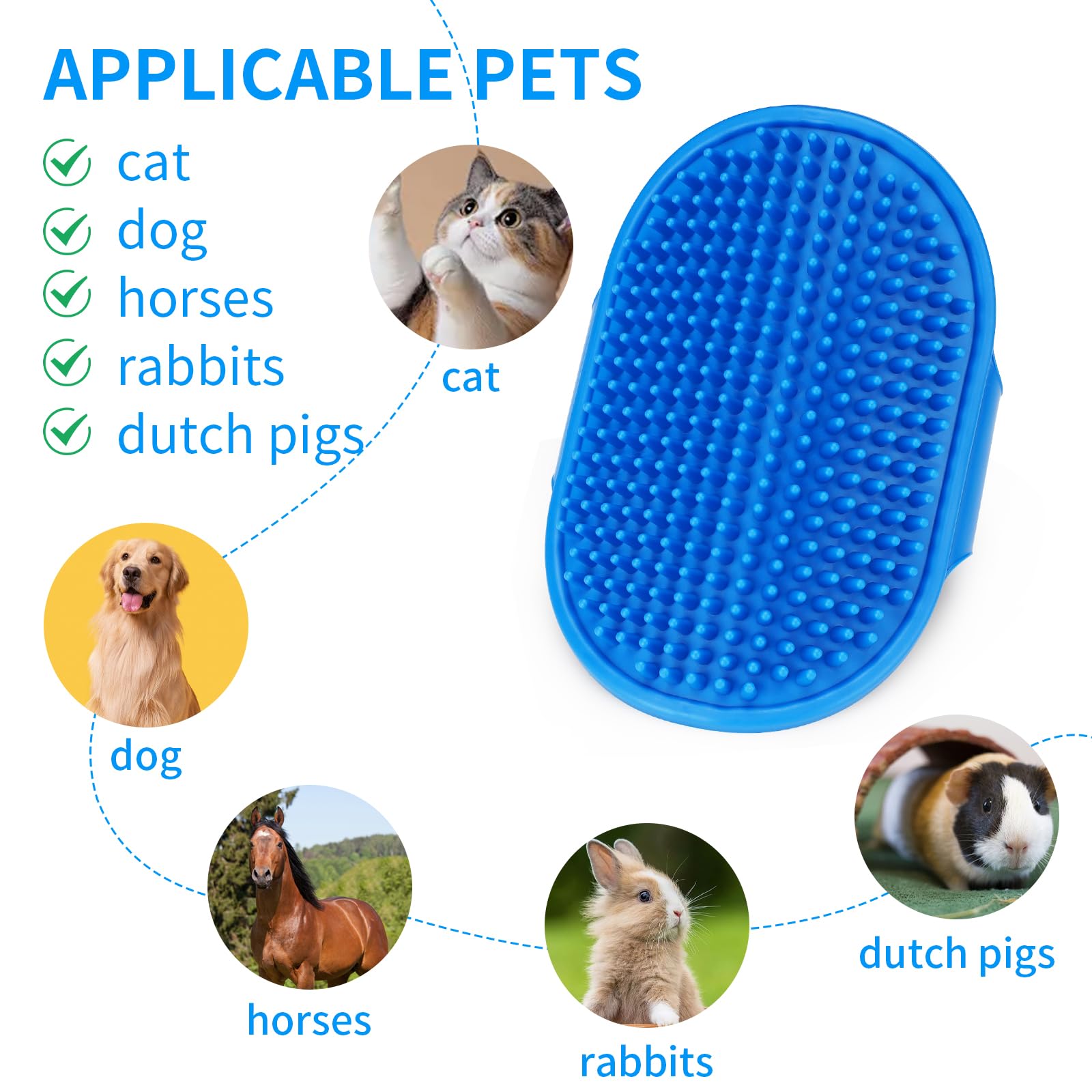 Premium Dog Bath Brush Set - 2pcs Adjustable Loop Handle Grooming Brush for Short & Long Hair Dogs & Cats, Tapered Brush Head (Blue + Green) | Ideal for Bath Time, Shedding Control & Relaxing Massage at Home or Pet Salon