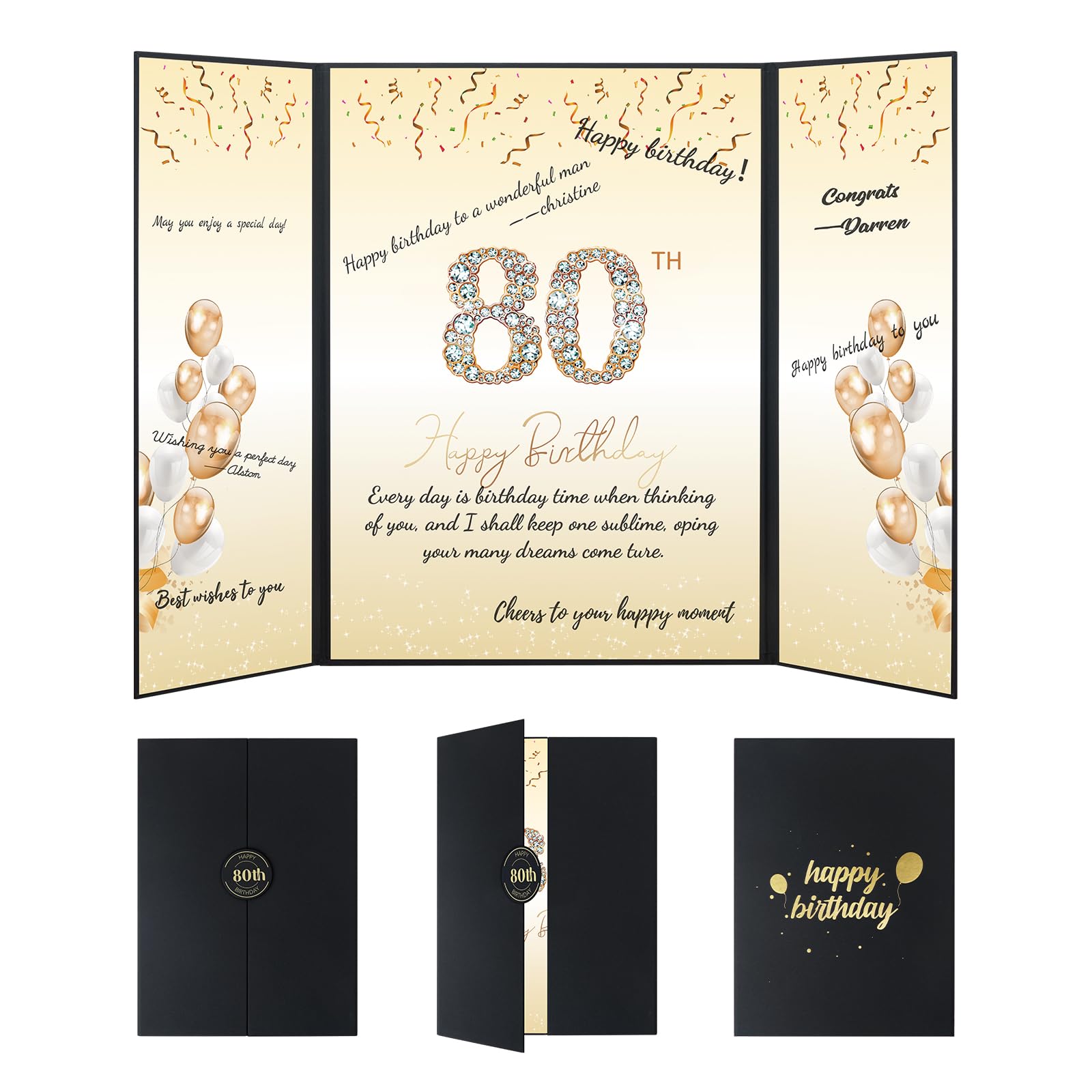 80th Birthday Party Decorations for Men & Women - Black Gold Signature Guest Book 12x18 Inch - Unique 80 Year Old Birthday Gifts for Grandparents, Parents - Perfect for Milestone Celebrations & Memory Keeping