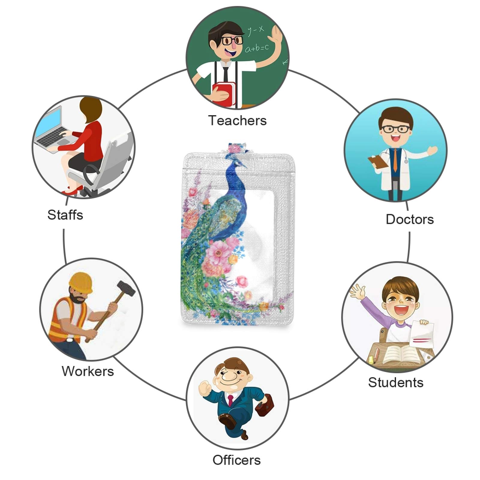 Colorful Peacock ID Badge Holder with Lanyard - Office & School Staff Use