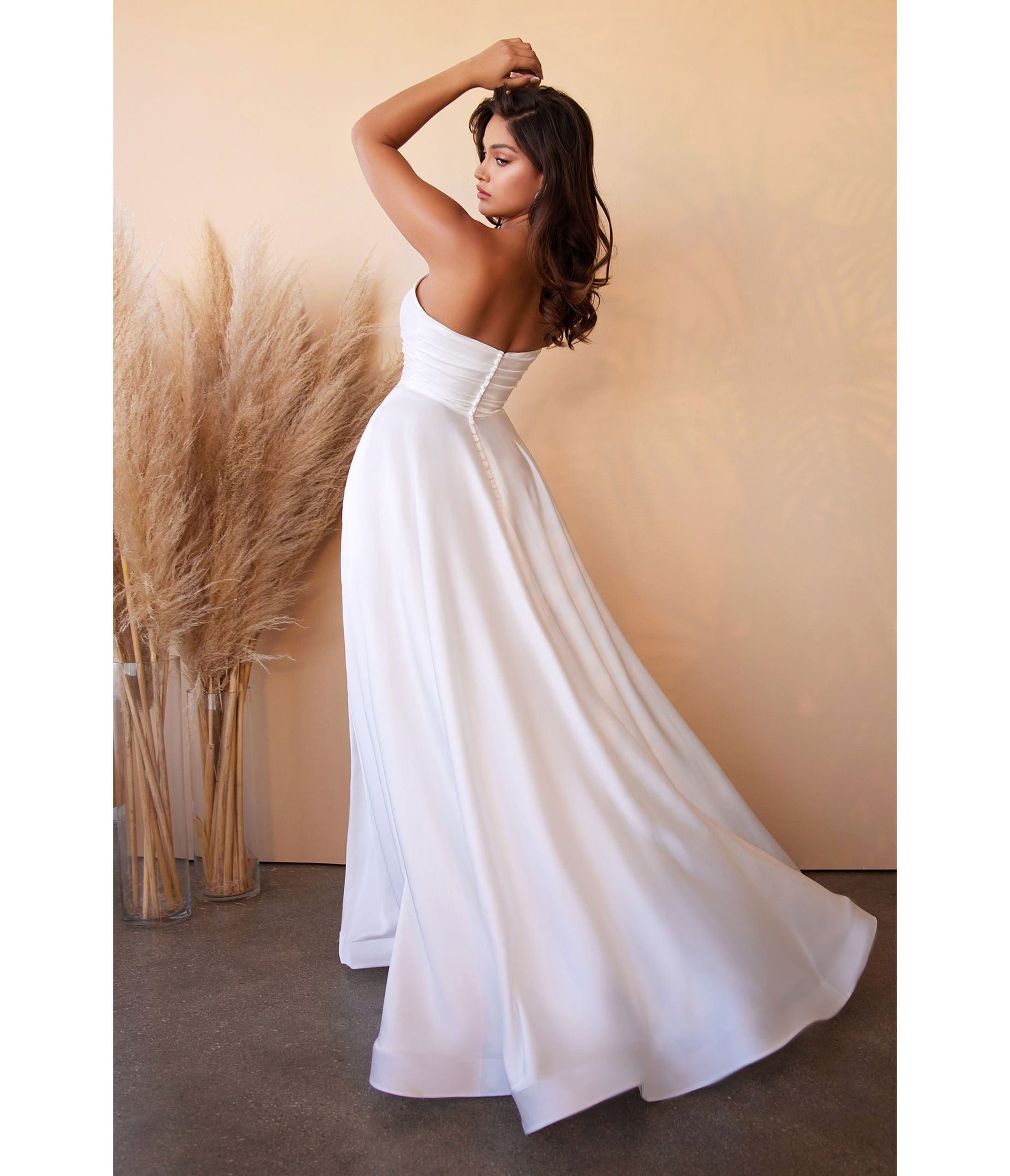 Ladivine by Cinderella Divine White Strapless Sweetheart Satin Wedding Dress - Perfect for Bridal Gowns, Prom Dresses & Formal Evening Events