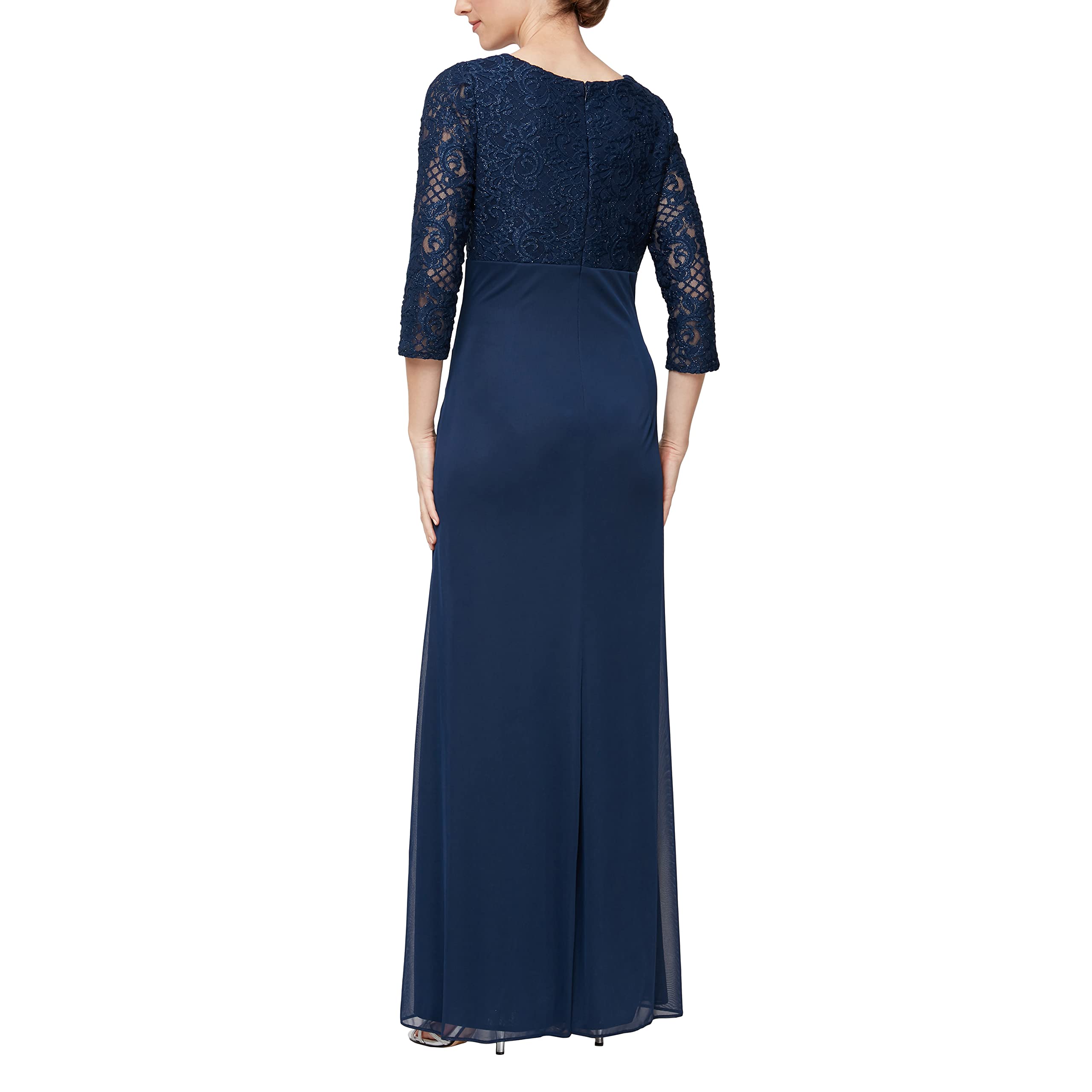 Alex Evenings Women's Long Lace Top Empire Waist Dress - Elegant Formal Evening Gown for Weddings, Prom & Special Occasions