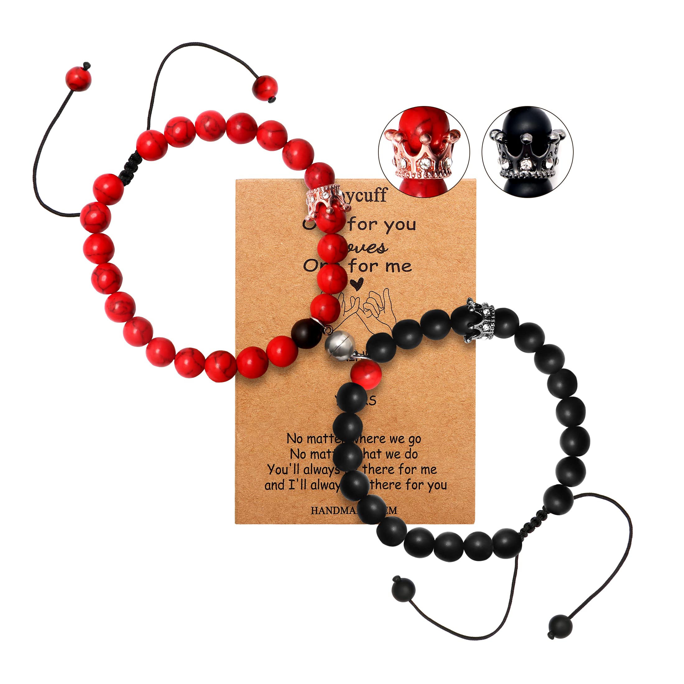 JoycuFF Matching Couple Bracelets for Men & Women - Romantic Connecting Love Bracelet Set - Anniversary, Birthday, Christmas Gifts for Him & Her - Handmade Beaded Jewelry - Perfect for Date Nights, Proposals & Couple Photos
