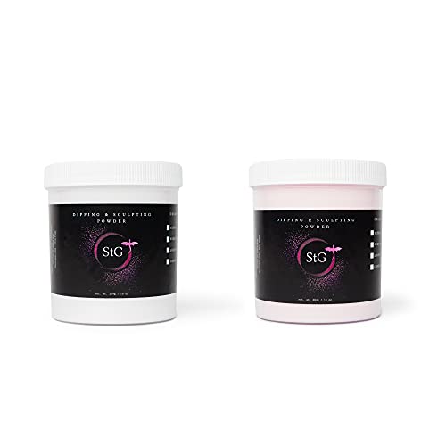 StG Professional Acrylic Nail Powder Kit - Dipping Powder & Sculpting System (2pc Set: 10oz White & Light Pink) - Perfect for Salon, Home Manicures & Nail Art Designs