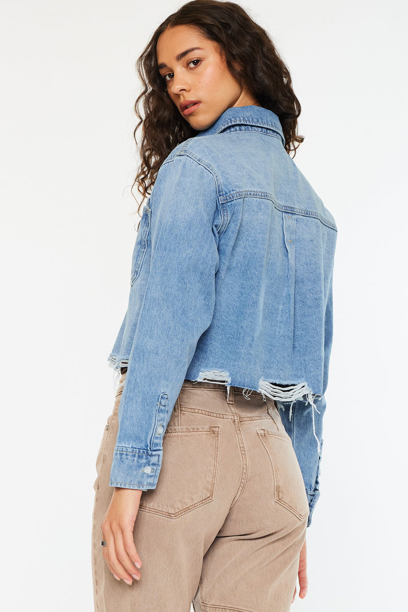Gemmi Crop Denim Shirts for Women - Vintage Washed Denim Button Up Shirt | Casual Streetwear, Spring Summer Outfits, Layering Styling