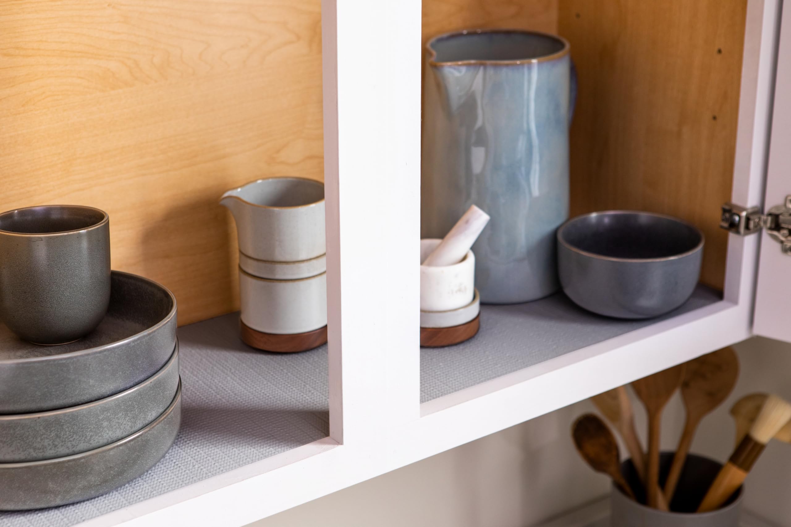 Non-Slip Gray Shelf Liner for Kitchen Cabinets & Drawers - 12