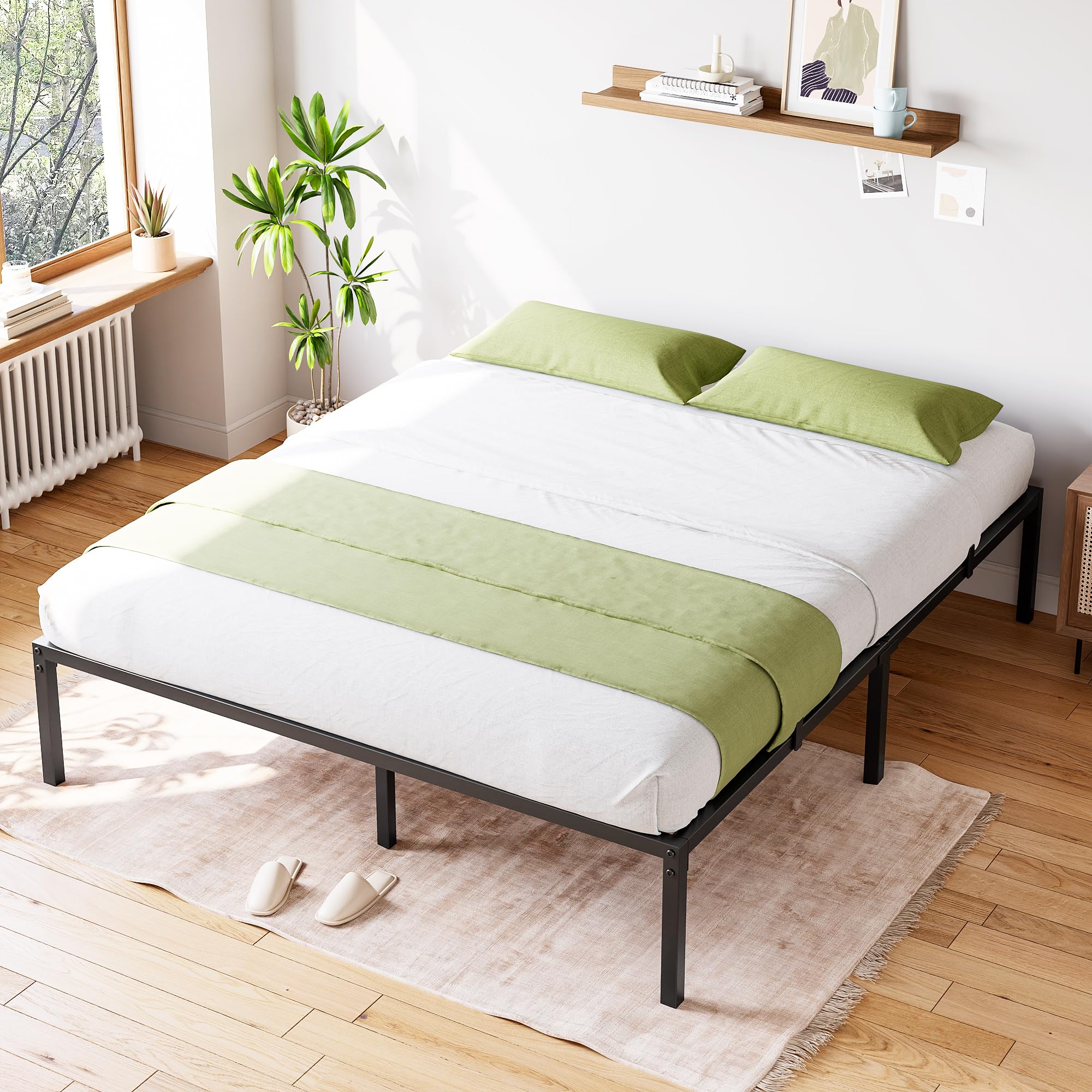 **14 Inch Full Bed Frame Platform - Heavy Duty Metal Slat Mattress Foundation, No Box Spring Needed - Sturdy Steel Construction, Easy Assembly, Quiet & Stable - Perfect for Guest Rooms, Dorms, or Apartments**