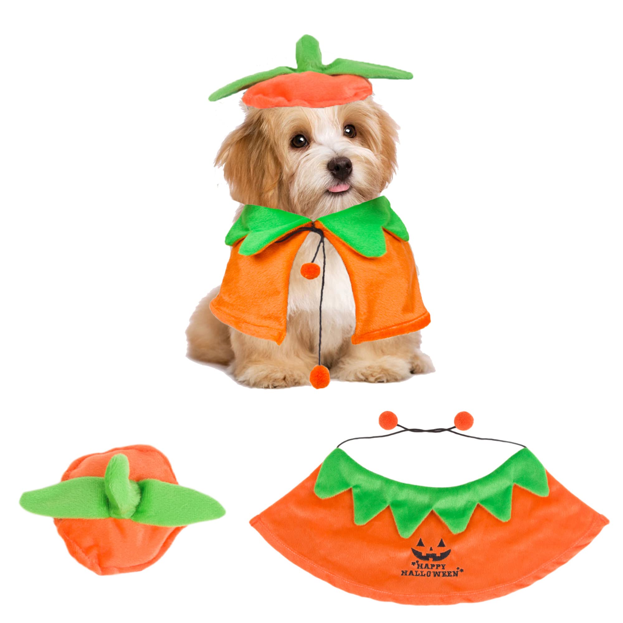 ADOGGYGO Halloween Dog Costume Set - Pumpkin Cloak & Hat for Small to Medium Dogs | Pet Pumpkin Outfit for Halloween Parties & Photo Shoots