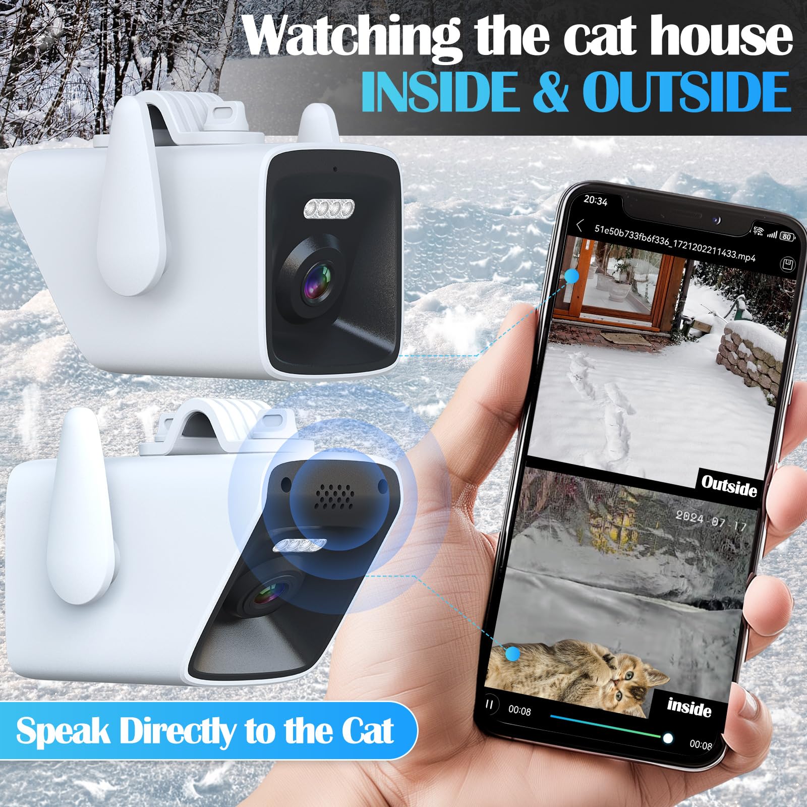 Heated Cat House with Camera - Waterproof & Insulated Outdoor Cat Shelter for Winter, Weatherproof Feral Cat House for Stray & Barn Cats (Black, Large) - Perfect for Backyard, Garden & Cold Weather Protection