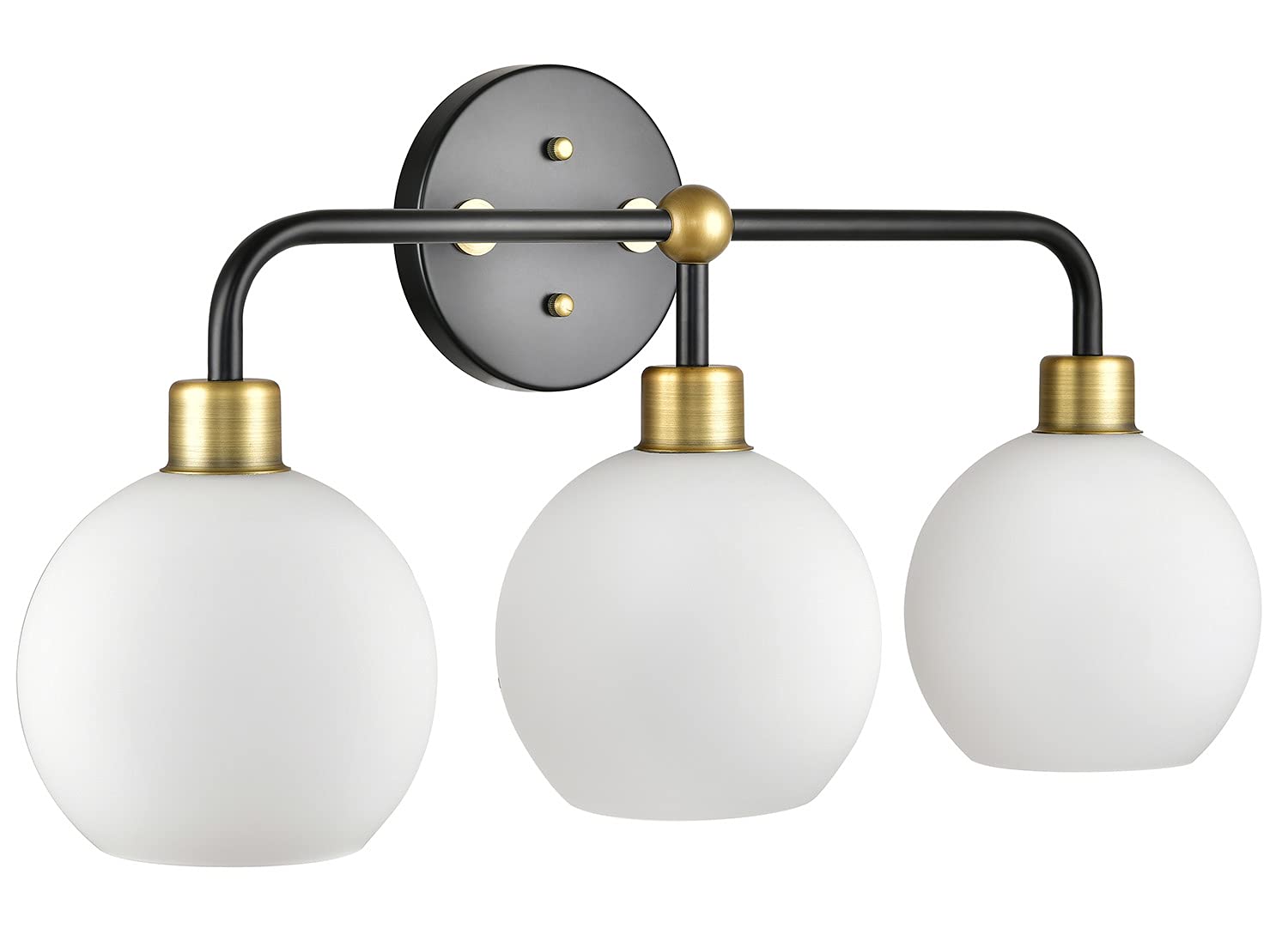 Modern Bathroom Vanity Lights 3-Light Fixture - Matte Black & Gold Over Mirror Lighting with Frosted Glass Covers, UL Listed - Perfect for Bathroom, Powder Room, and Dressing Room Vanity Mirror Lighting