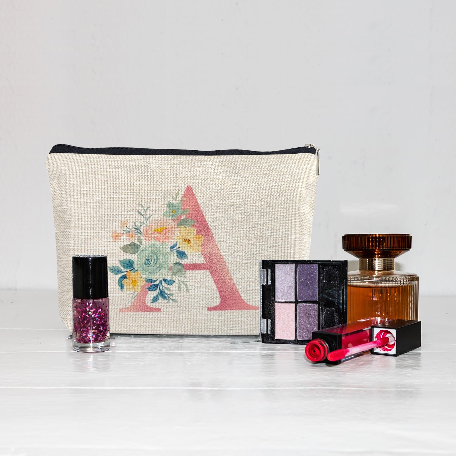 Personalized Floral Monogram Makeup Bag - Custom Initial A-Z Cosmetic Pouch for Women, Best Friend, Bride & Bridesmaid Gifts - Perfect for Travel, Birthday, Mother's Day & Christmas - Great for Mom, Grandma & Her