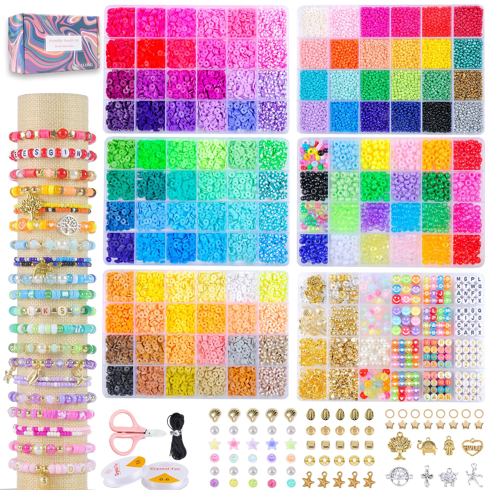6-Piece Friendship Bracelet Making Kit - 13000 Pcs DIY Jewelry Craft Set with Clay, Seed Beads, Pony Beads, Charms & Strings | Perfect for Teens, Kids Birthday Gifts & Summer Camp Activities