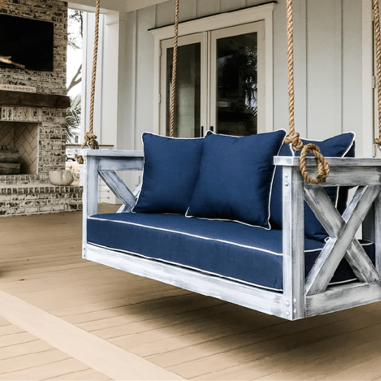 Lowcountry Full-Size Teak Swing Bed - Outdoor Patio Daybed with Weather-Resistant Finish - Perfect for Porch, Garden, and Poolside Relaxation