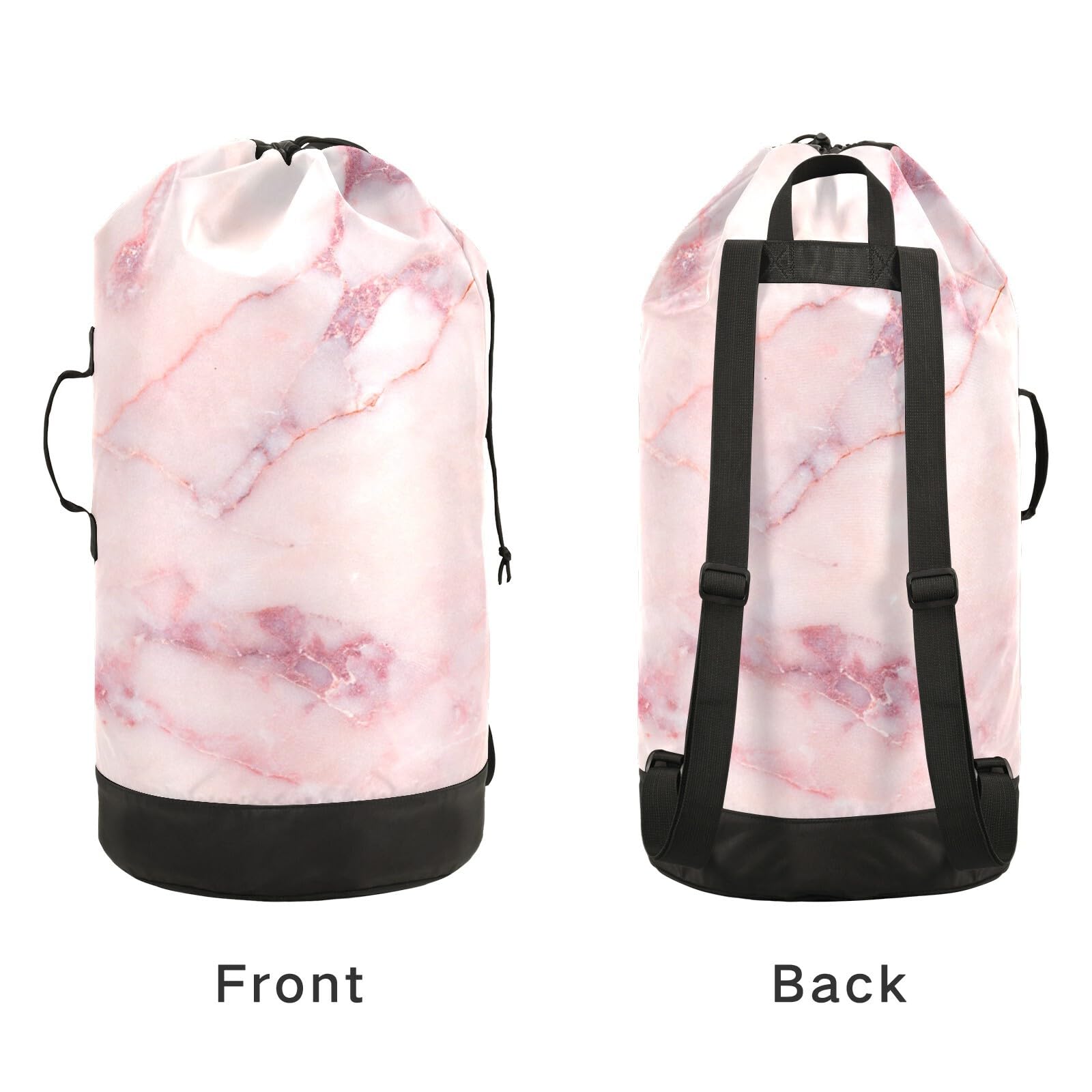 Washable Laundry Backpack - Large Dirty Clothes Bag with Adjustable Shoulder Straps | Pink Marble Pattern | Heavy Duty Drawstring Laundry Bag for Travel, College, Camping & Gym | Perfect for Dorms, Hotels & Outdoor Adventures