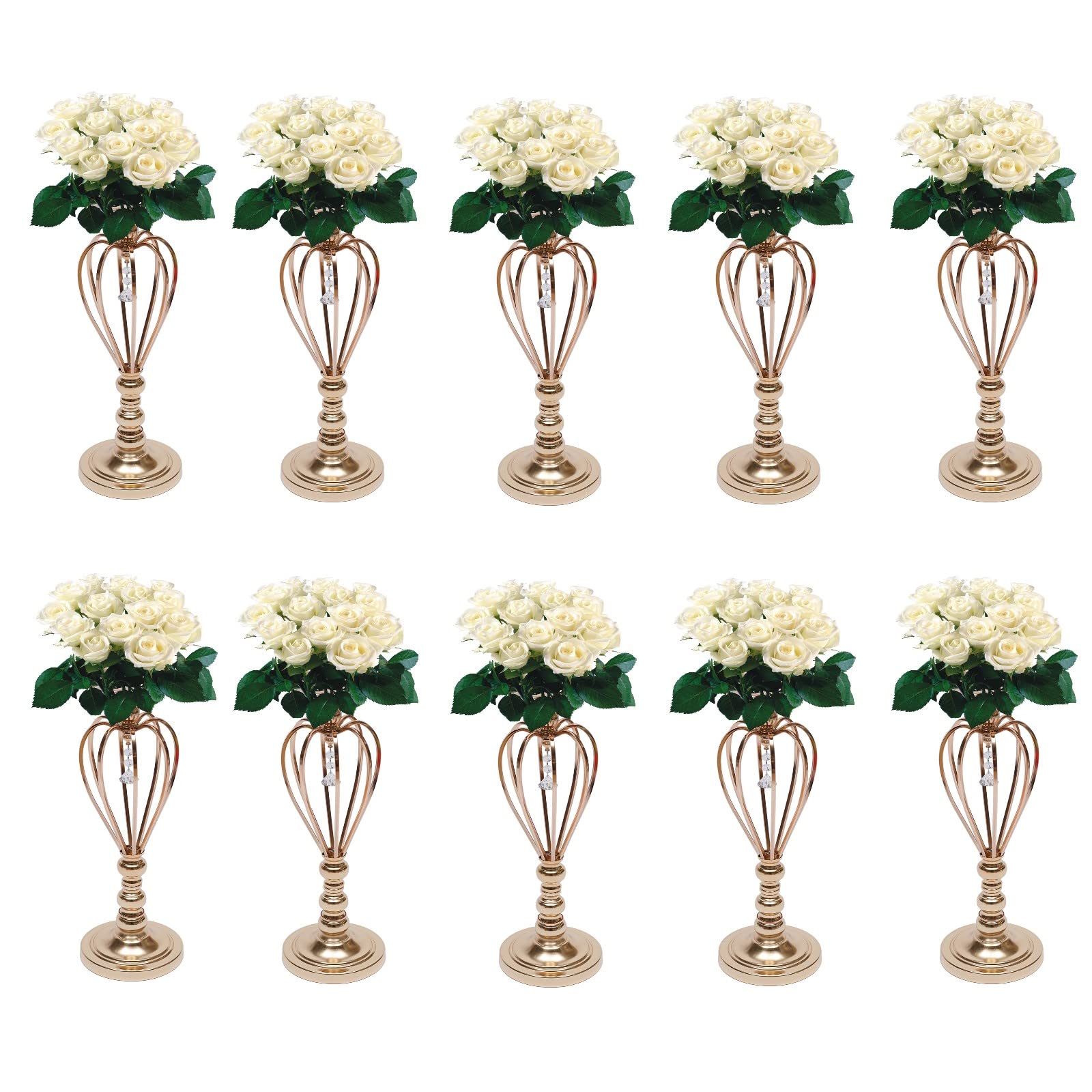 22.8 Inch Tall Metal Flower Arrangement Stand & Pillar Candle Holder - Elegant Wedding Centerpiece, Party Table Decor (Set of 10) - Perfect for Wedding Receptions, Anniversary Dinners & Holiday Decorations