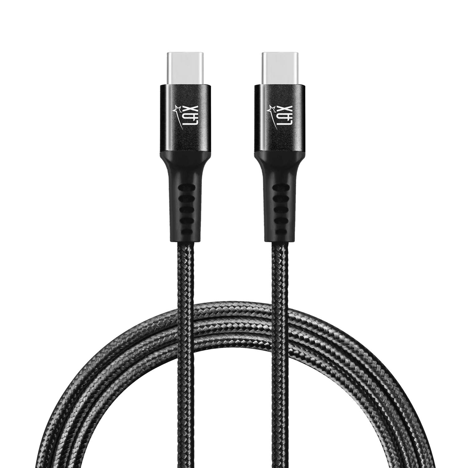 Premium Nylon Braided USB C to USB C Cable 6FT - Fast Charging & Data Sync Compatible with iPhone 15, Samsung Galaxy, MacBook, iPad Pro, Nintendo Switch & More - Durable Black USB-C Charger for Home, Office & Travel