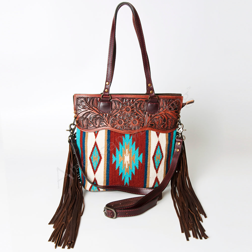 Genuine Leather Western Handbag for Women - American Darling Hand Tooled Saddle Blanket Design Purse | Perfect for Cowgirl Fashion, Rodeo Events & Western Style Outfits