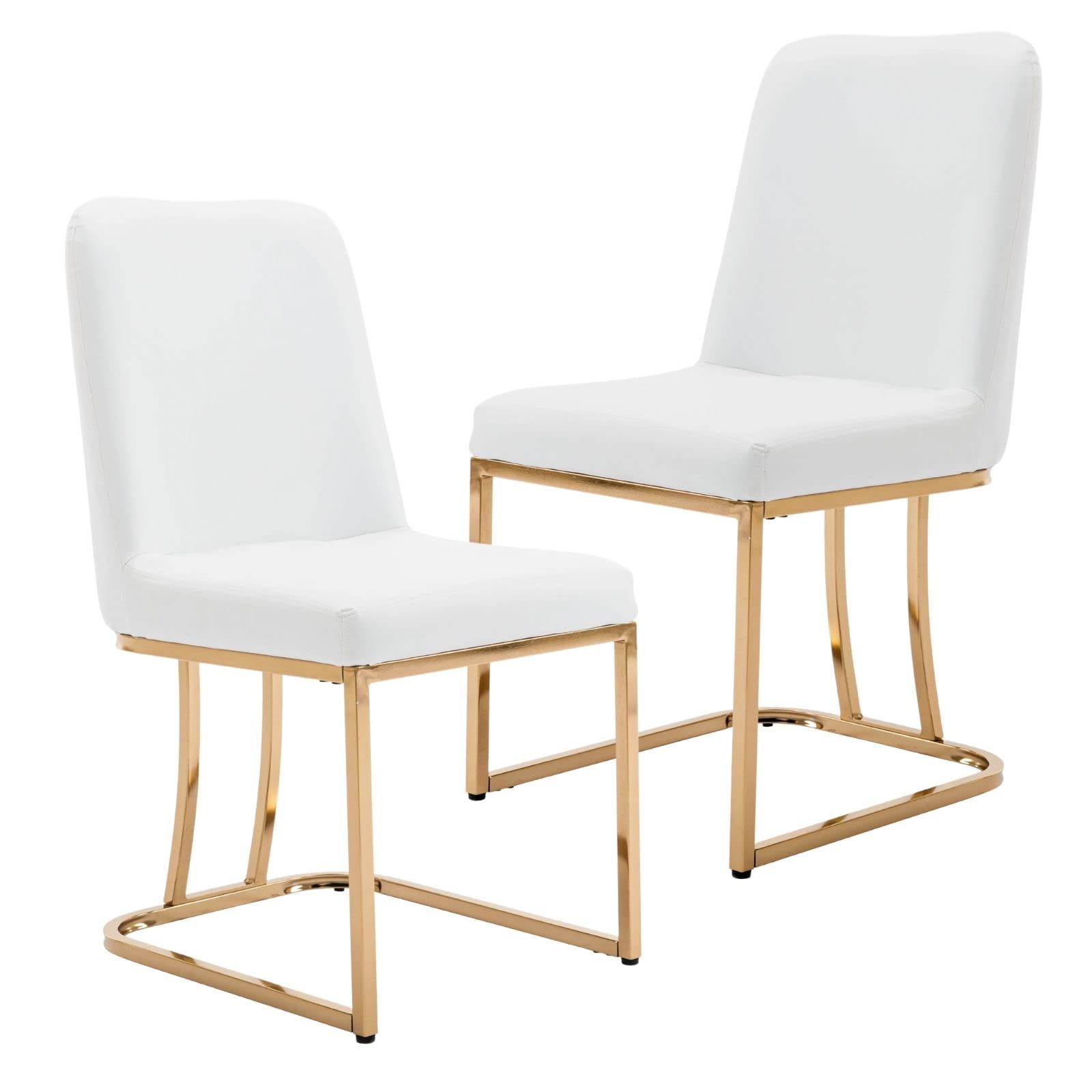 Mid Century Modern Dining Chairs Set of 2 - PU Leather Upholstered Armless Kitchen Chairs with Gold Metal Legs, 17.7