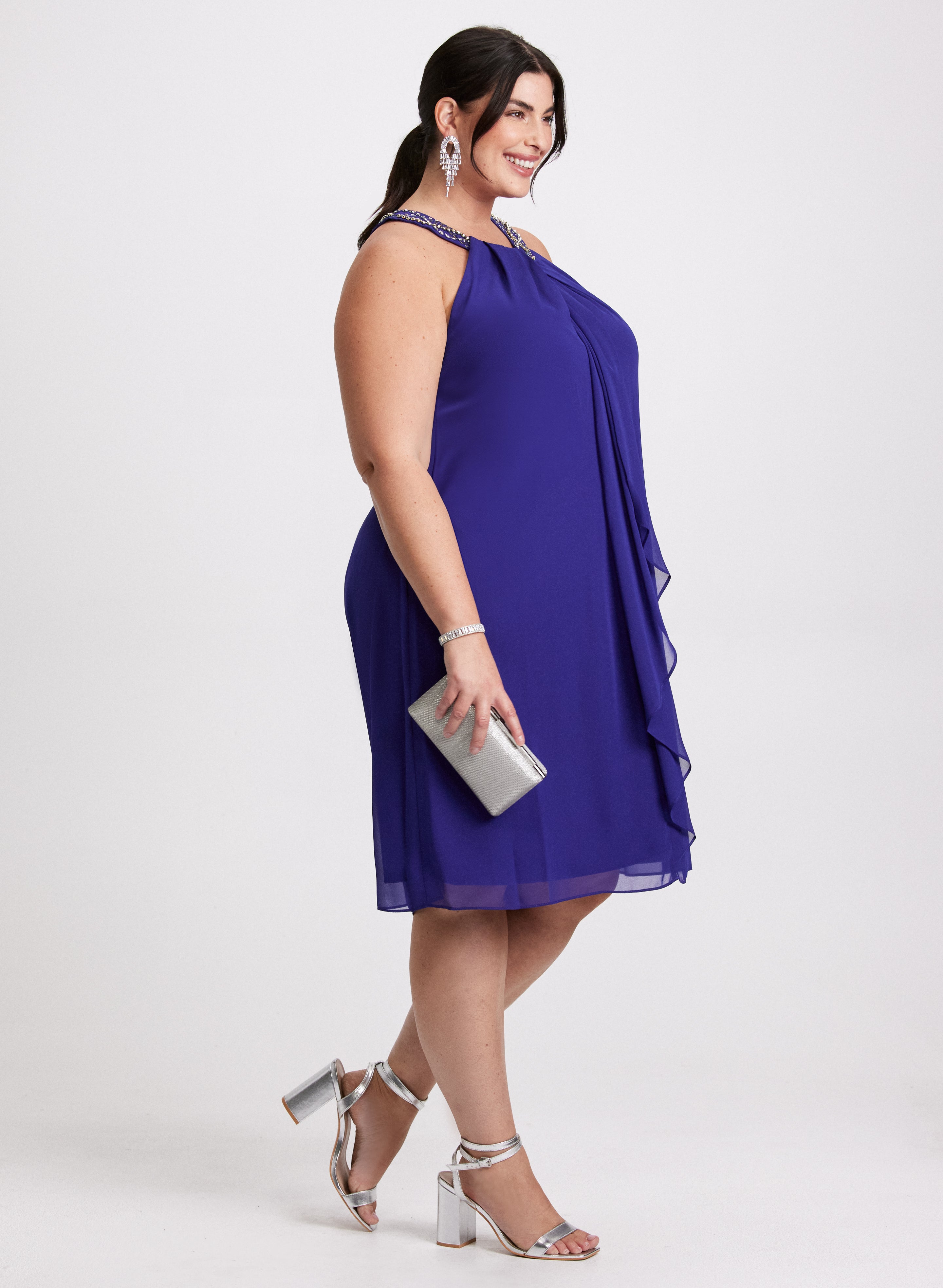Elegant Beaded Flounce Front Dress for Women - Perfect for Weddings, Parties & Special Occasions