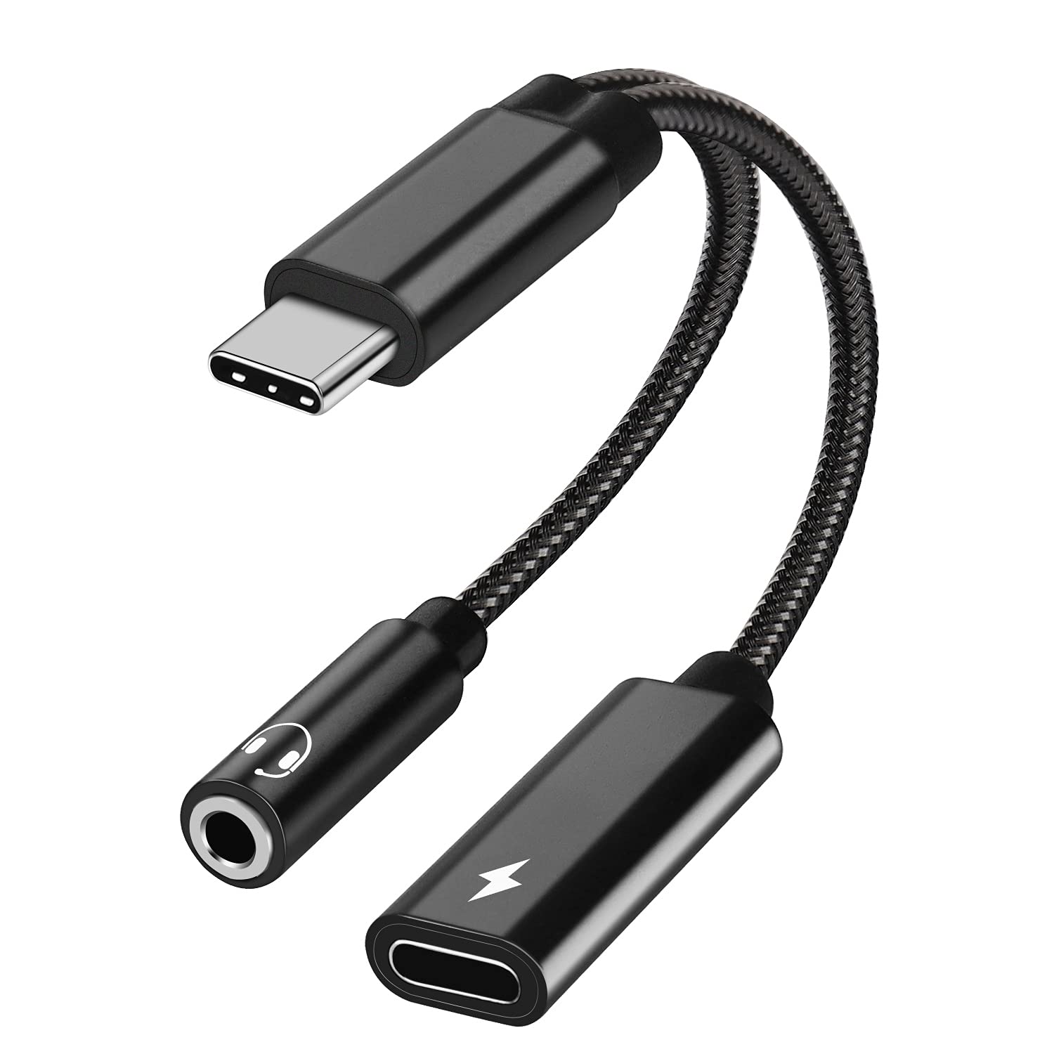 2-in-1 USB C to 3.5mm Headphone and Charger Adapter with PD 60W Fast Charging | USB C to AUX Audio Jack & Microphone Support | Compatible with Samsung Galaxy S25/S24/S23/S22+, Google Pixel 8/7 | Perfect for Music, Gaming & Charging On-The-Go