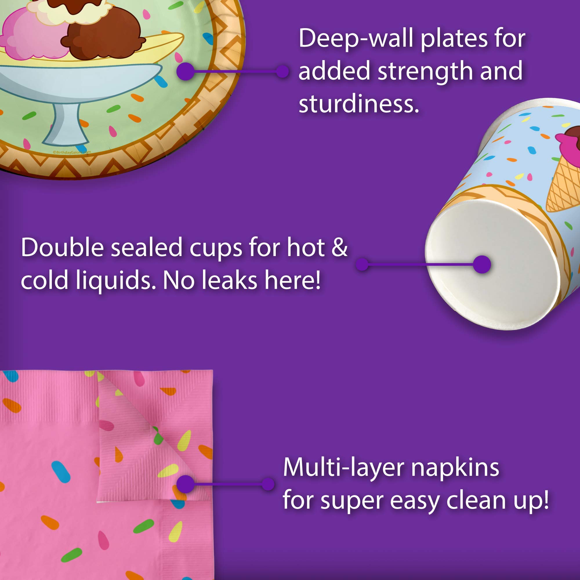 Ice Cream Party Decorations Kit for 16 Guests - Complete Birthday Party Supplies Set with Plates, Napkins, Cups & Sprinkles | Perfect for Ice Cream Shop Themed Celebrations, Kids Birthdays & Summer Parties