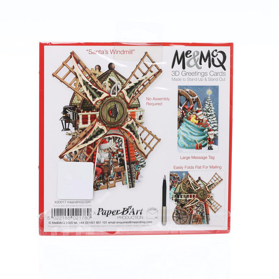 ME&MCQ Christmas Pop-Up Greeting Card - 3D Santa's Windmill Design for Holiday Wishes | Perfect for Xmas Gifts, Office Decor & Festive Celebrations