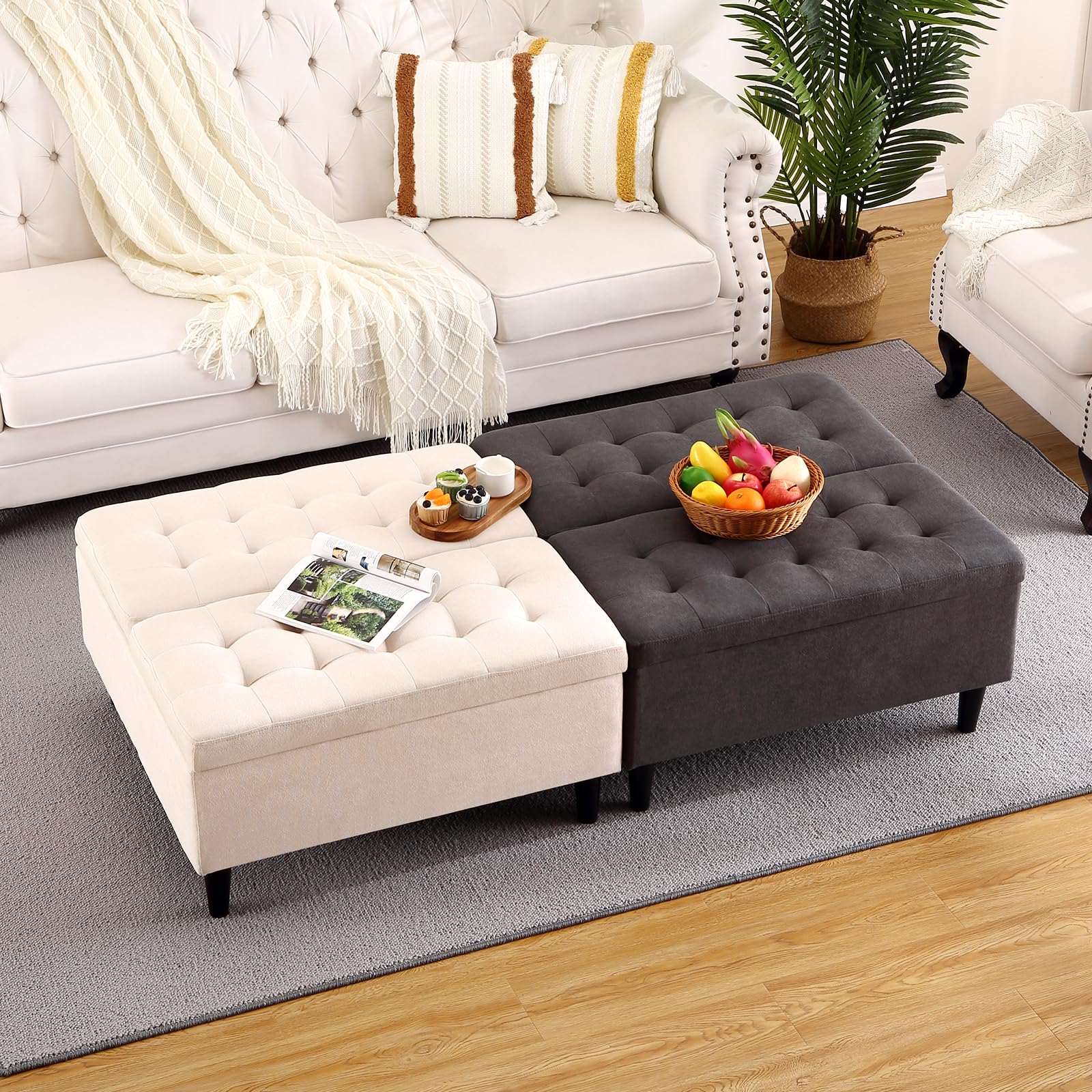 GARVEE 33 Inch Square Lift Top Storage Ottoman Coffee Table - Upholstered Tufted Design with Solid Wood Frame & Velvet Fabric - Perfect for Living Room, Lounge, and Home Decor