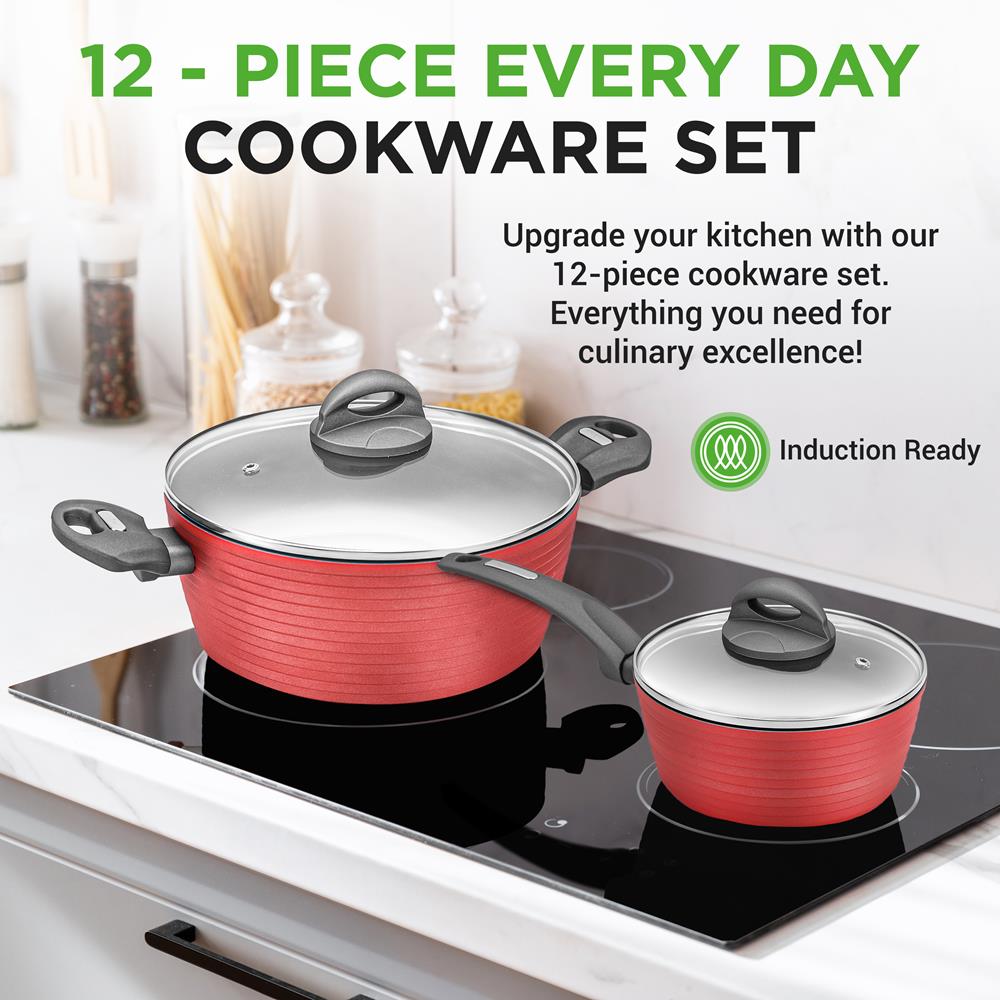 Premium 10-Piece Non-Stick Cookware Set for Home Kitchen - Pots & Pans with Glass Lids - Induction Compatible - Perfect for Frying, Boiling, and Everyday Cooking