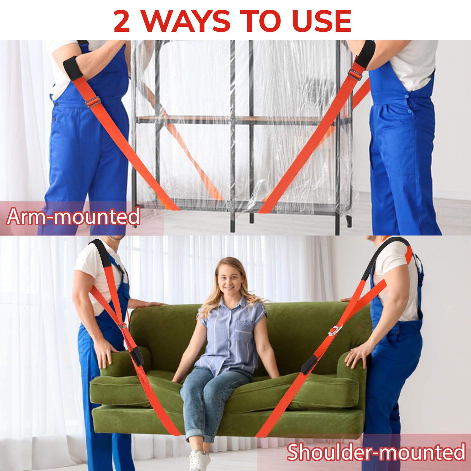 **Ytonet Heavy Duty Moving Straps - 2-Person Shoulder Lifting System for Furniture, Appliances & Mattresses - 800lbs Capacity - Orange Round Sling Straps - Perfect for Home Moves, Warehouse & Delivery**