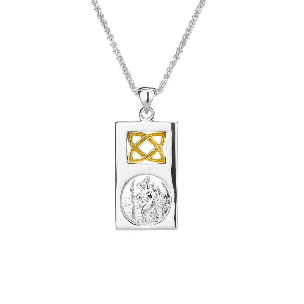 10K Gold & Silver St. Christopher Necklace Pendant - Religious Jewelry for Travel Protection & Catholic Gifts