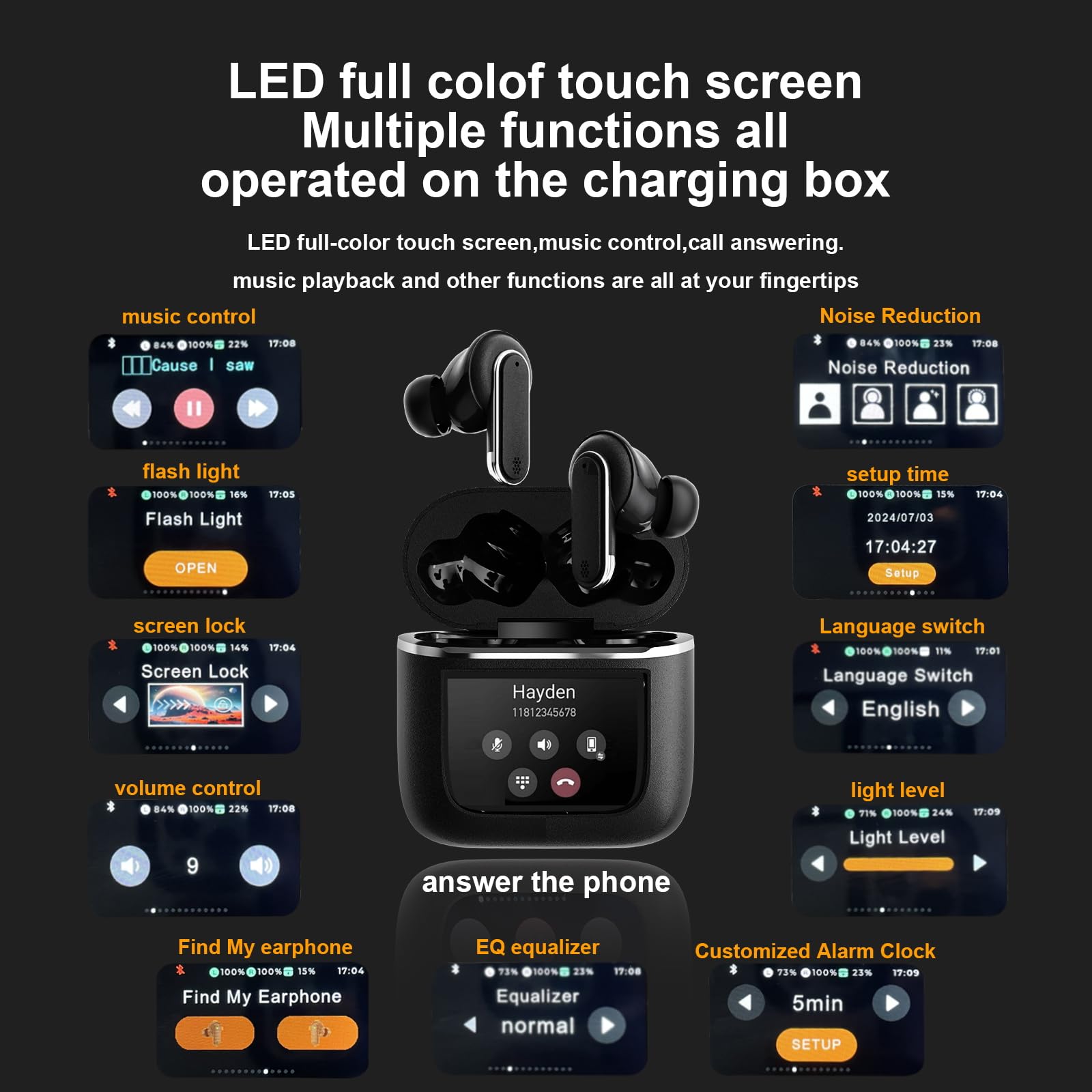 Wireless Bluetooth 5.3 Earbuds with Smart Touch Control & Active Noise Cancellation, IPX56 Waterproof in-Ear Headphones with Ear Tips for iPhone Android - Perfect for Workouts, Running, Travel & Business Calls