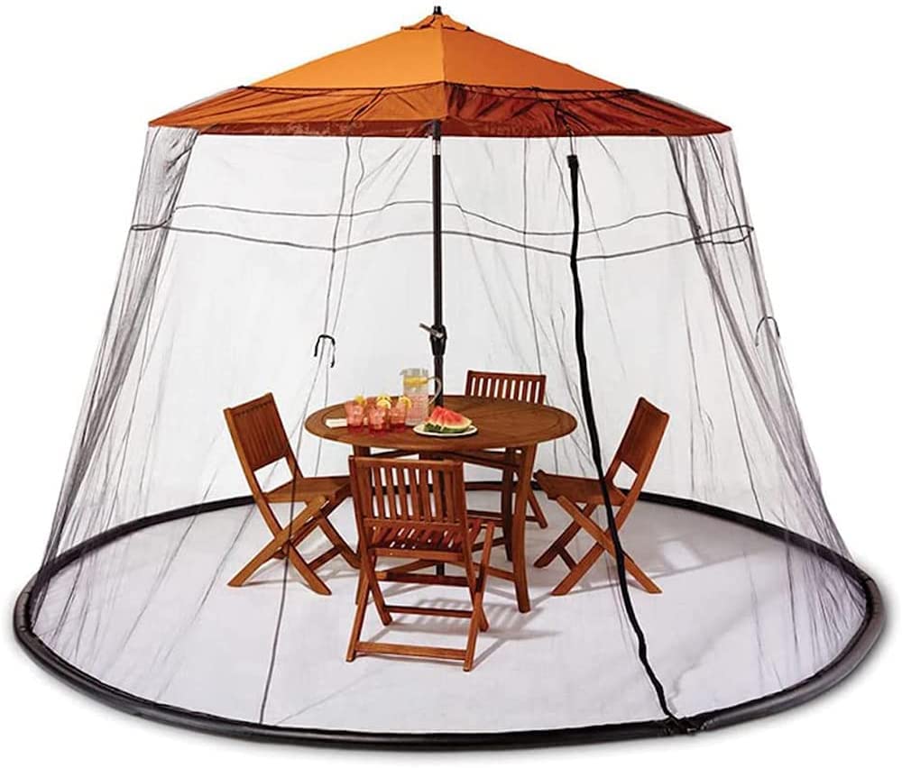 10ft HMLOPX Outdoor Shade Sail Net - Mosquito & Sun Protection for Patio, Garden - Convert Parasol to Gazebo with Zipper Opening - Perfect for Backyard BBQs, Poolside Lounging & Outdoor Dining