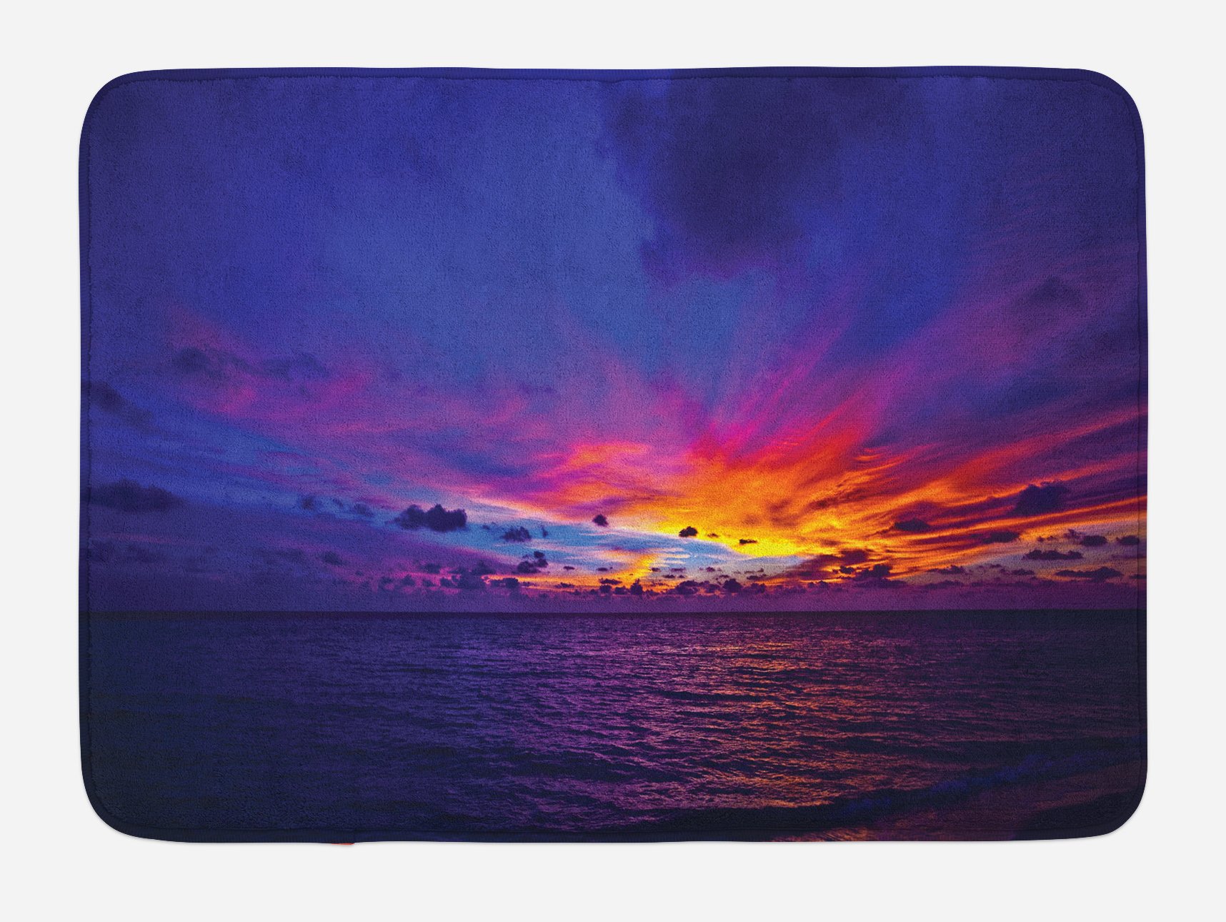 Ambesonne Non-Slip Plush Bath Mat - Ocean Sunset & Aurora Borealis Design, 30