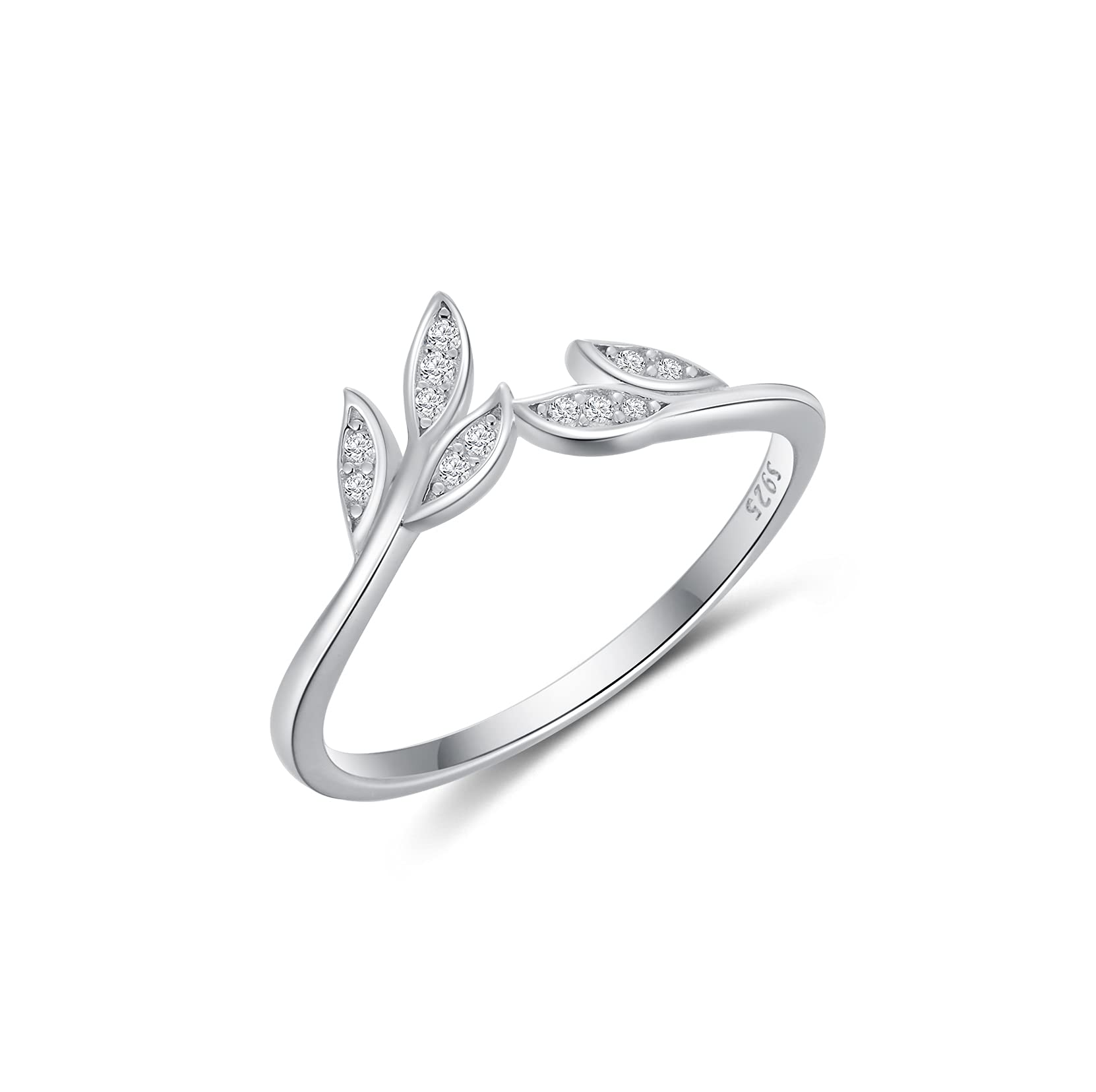 Sterling Silver Leaf Wrap Ring for Men & Women - Moissanite Diamond Engagement Ring, White Gold Plated Adjustable Vintage Branch Jewelry - Perfect for Weddings, Anniversaries & Everyday Boho Fashion