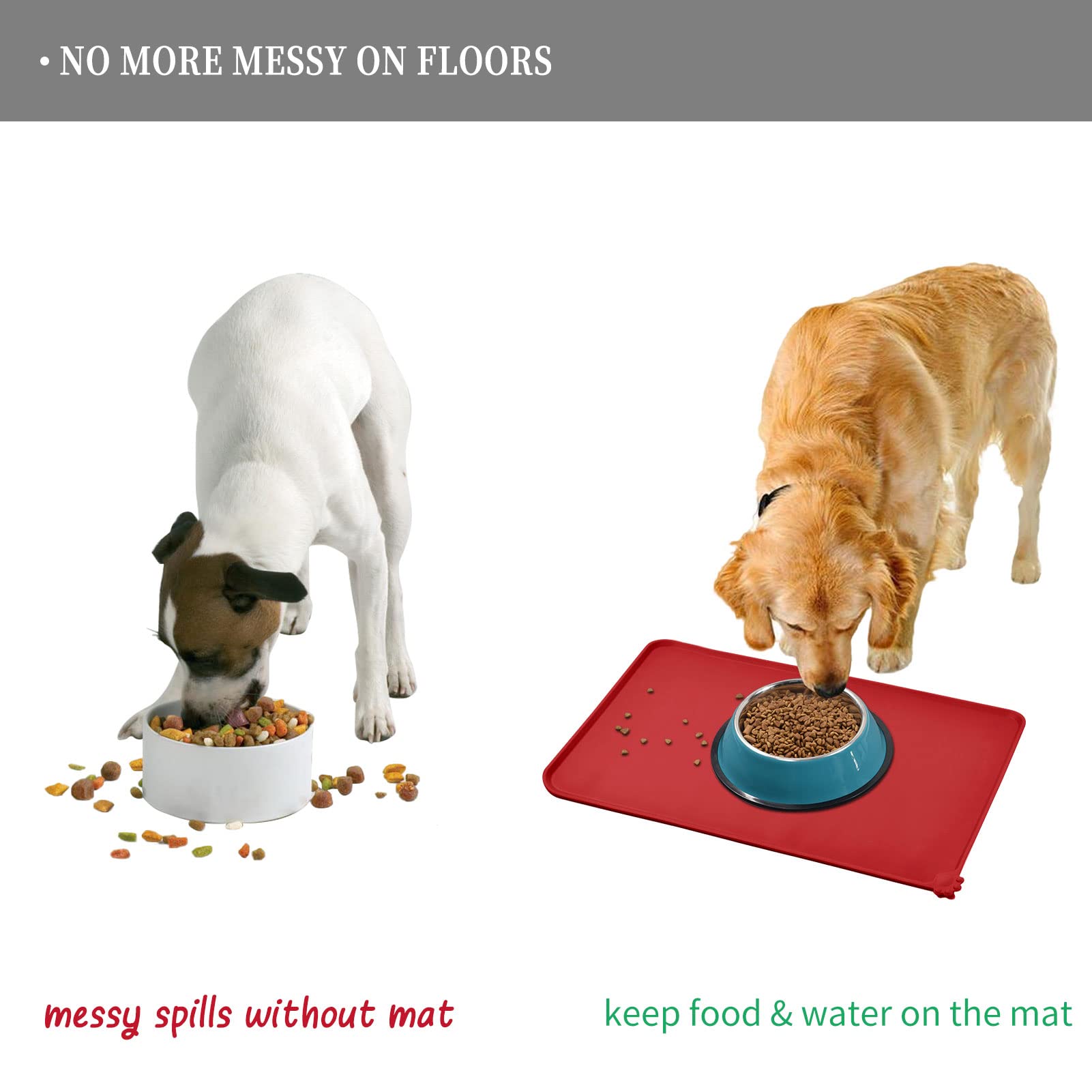 Non-Slip Waterproof Pet Feeding Mat with High Raised Edges - Extra Thick BPA-Free Placemat for Cat & Dog Bowls - Spill-Proof Food Mat for Messy Drinkers to Protect Floors - Perfect for Kitchen, Crate, or Outdoor Use